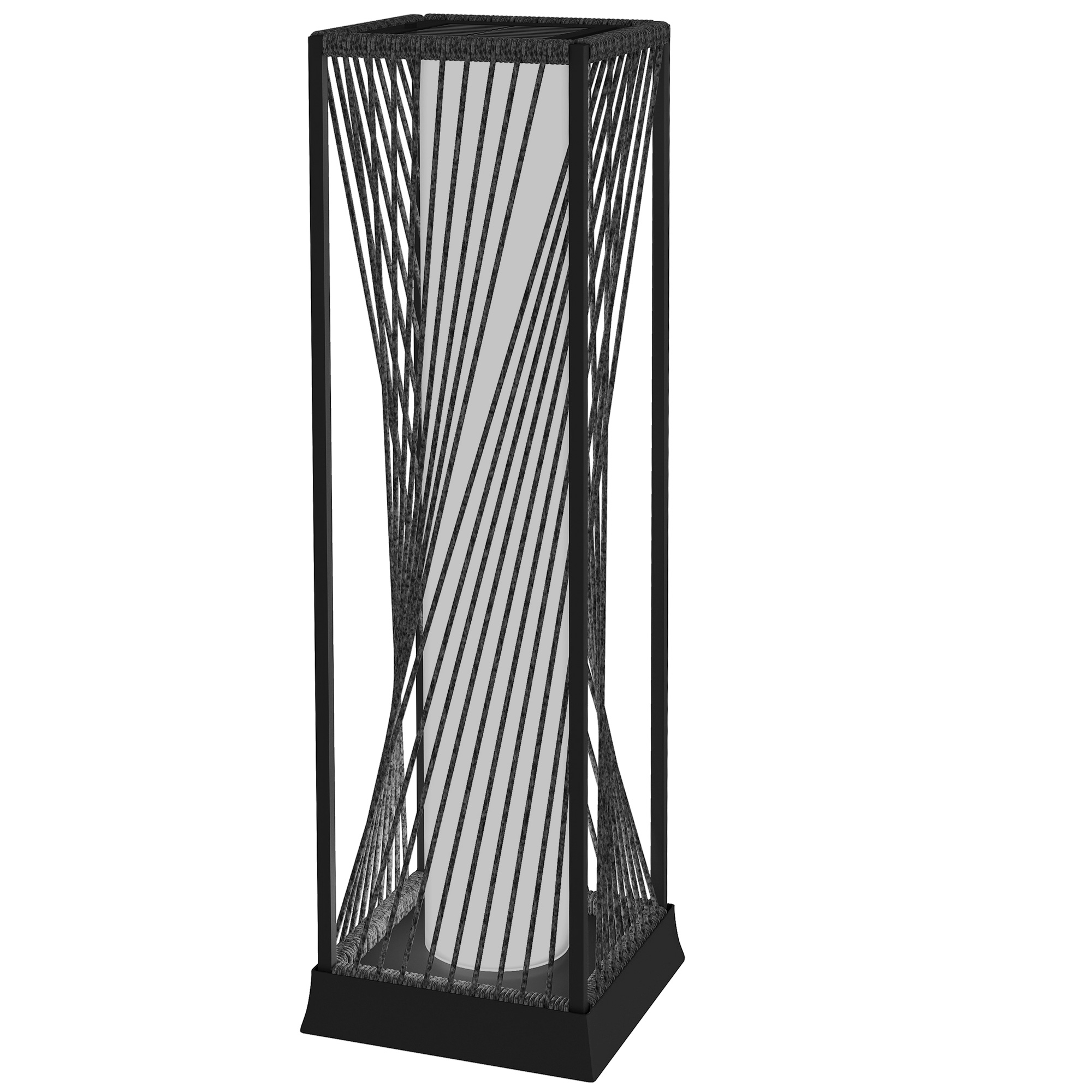 Solar Stehlampe Rattan mit Lichtsensor 25 LED Solarlampen im Boho-Stil IP44 Spritzwassergeschützt Schwarz+Grau