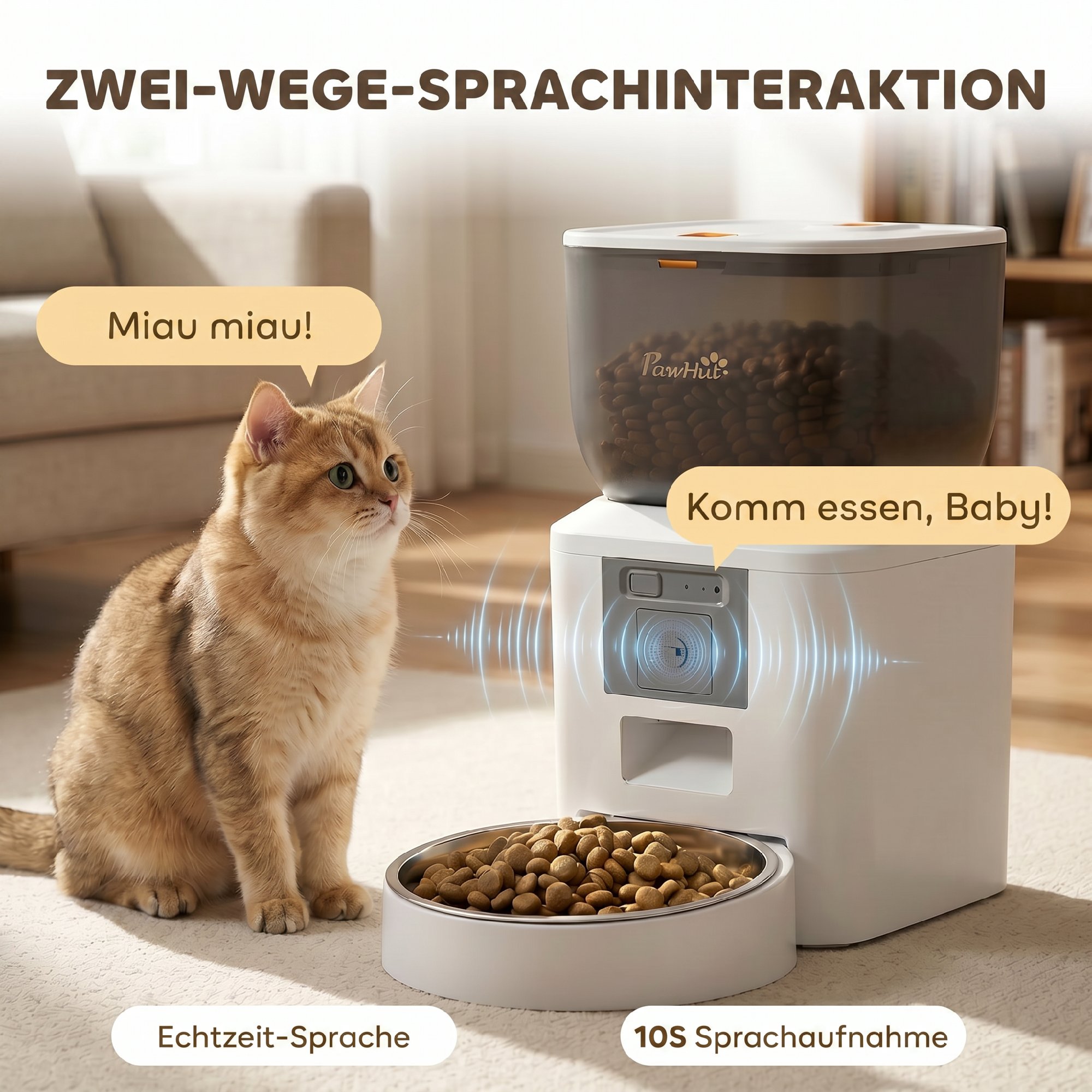 Futterautomat Katze mit Kamera, 2,4 GHz WLAN, App-Steuerung, 4L Futterautomat für 1–10 Mahlzeiten, 2-Wege-Audio