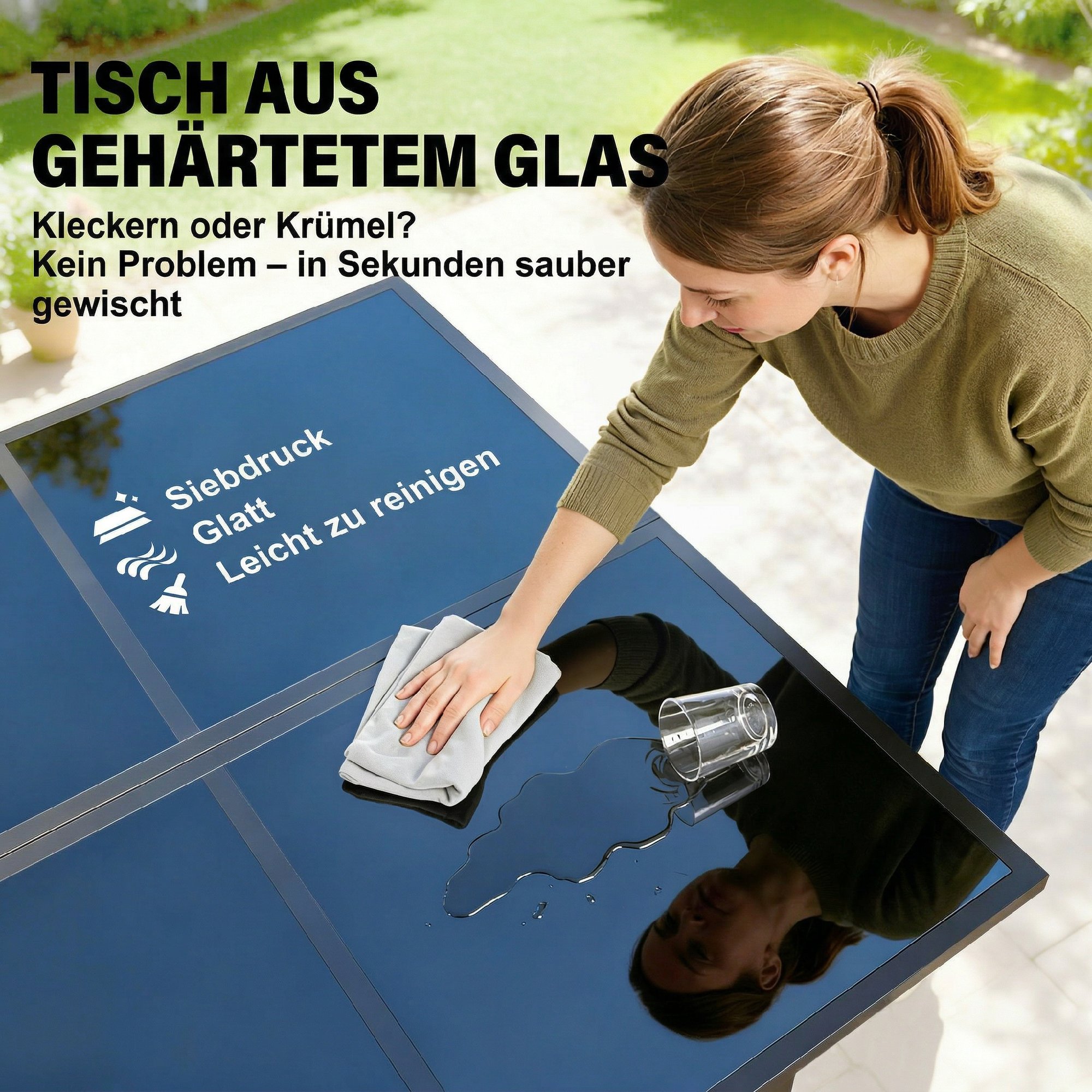 Gartenmöbel Set Sitzgruppe 5-teilig Glastisch mit 4 Atmungsaktiven Stühlen klappbar Rückenlehne Seilflecht