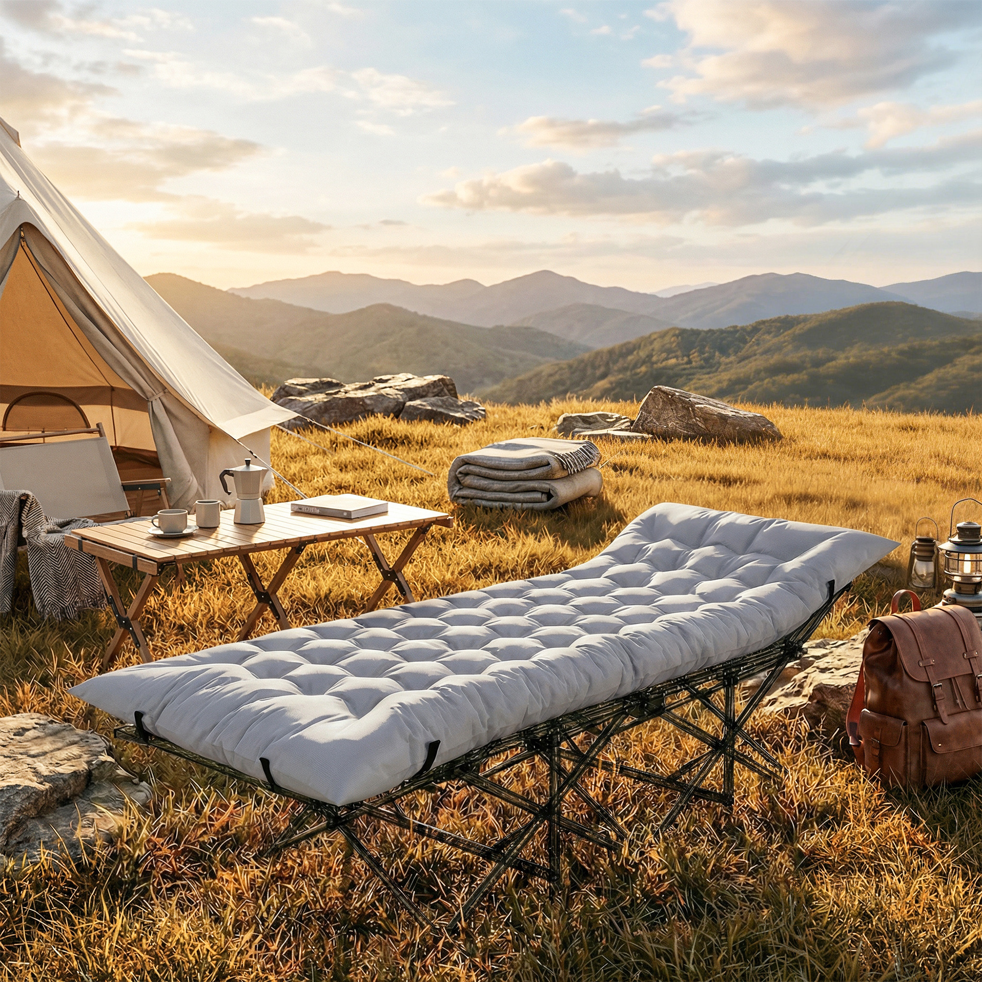 Camping Isomatte faltbare 8cm Dick Campingmatratze mit rutschfester Hülle Gurten für Camping 200 x 80 cm Hellgrau