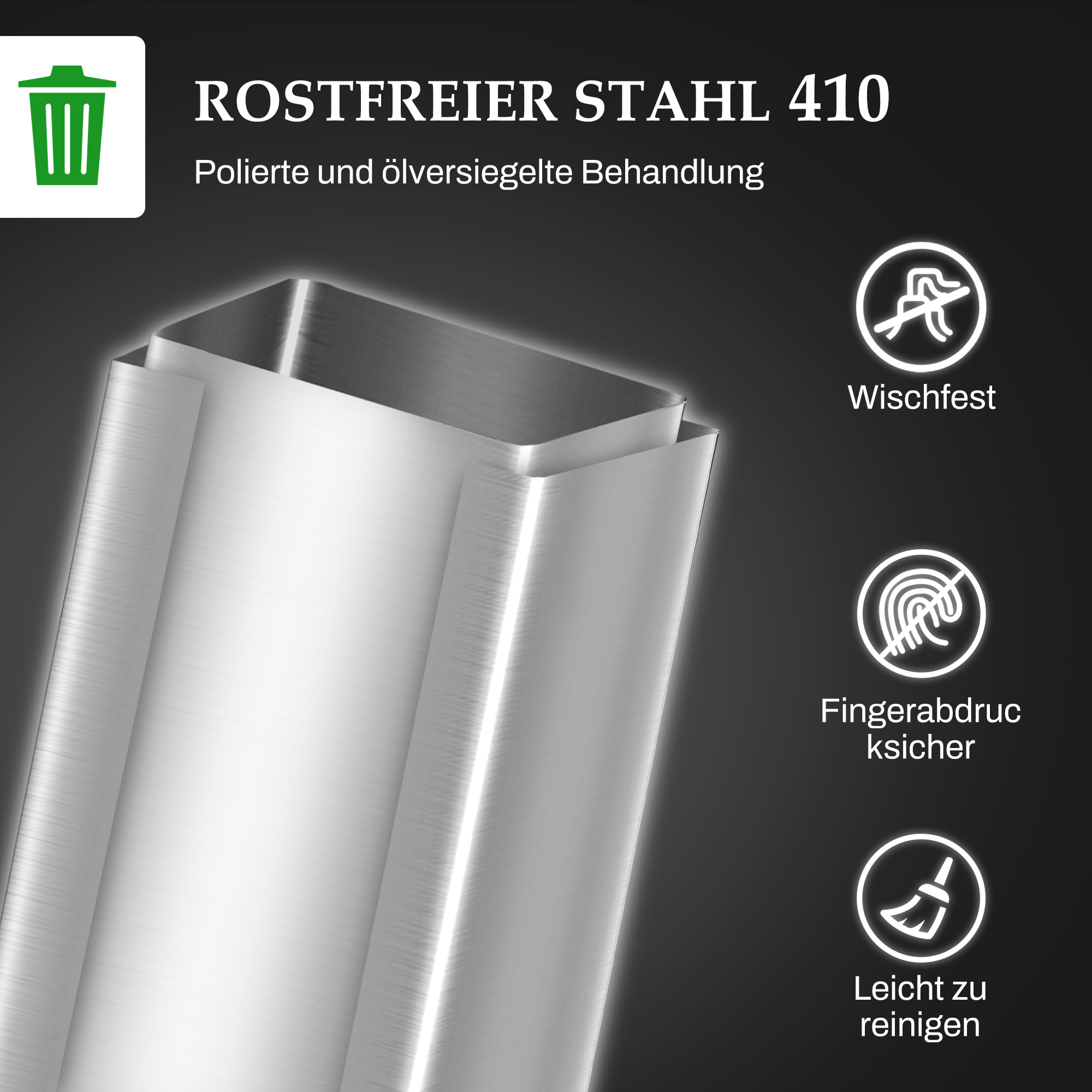 Mülleimer 20L, Soft-Close-Deckel, Deodorant-Fach, Fingerabdrucksicher, Edelstahl, Silber