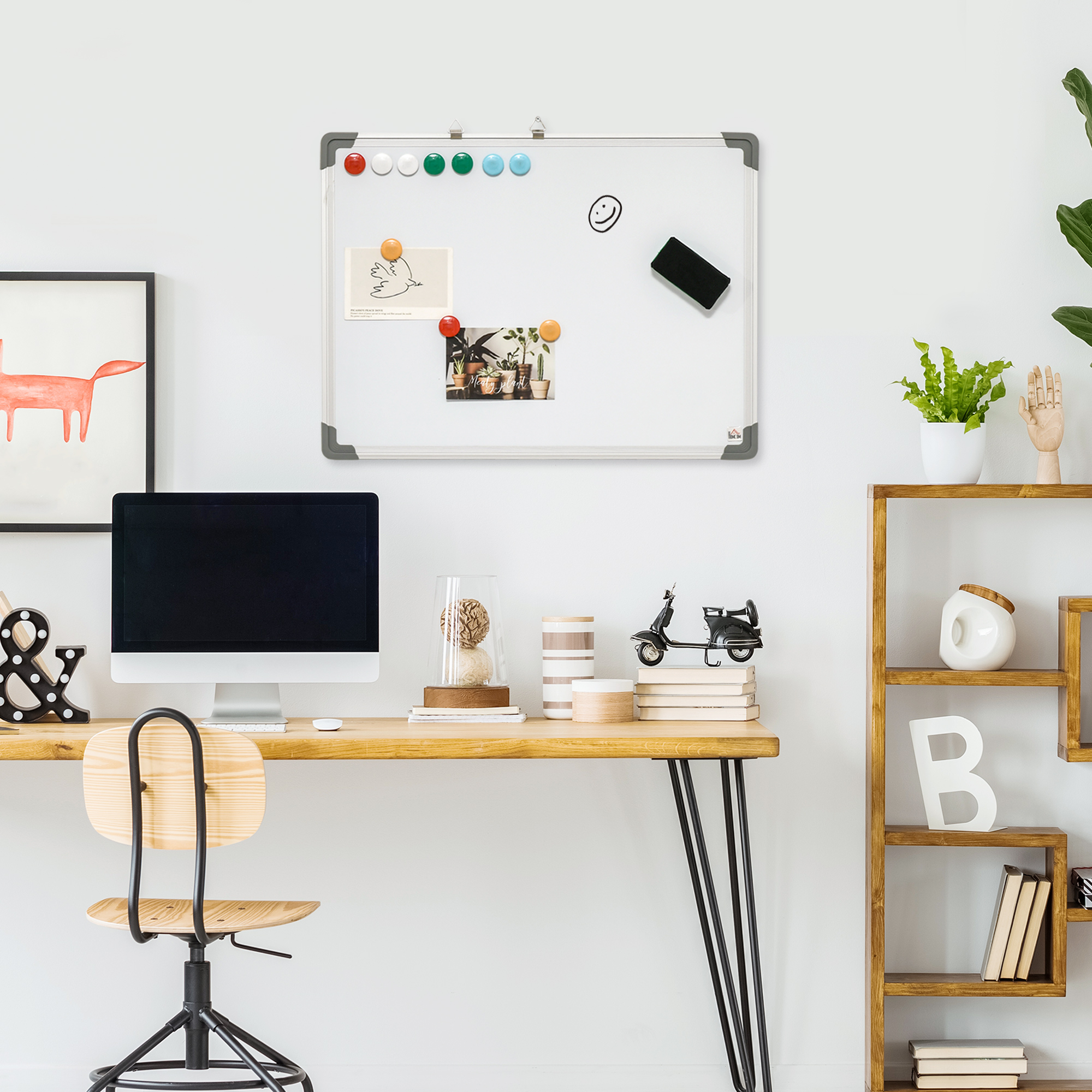 Whiteboard Magnettafel, leicht abwischbar, mit 4 Markern, 10 Magneten, 1 Radierer, 60 x 1,8 x 45cm