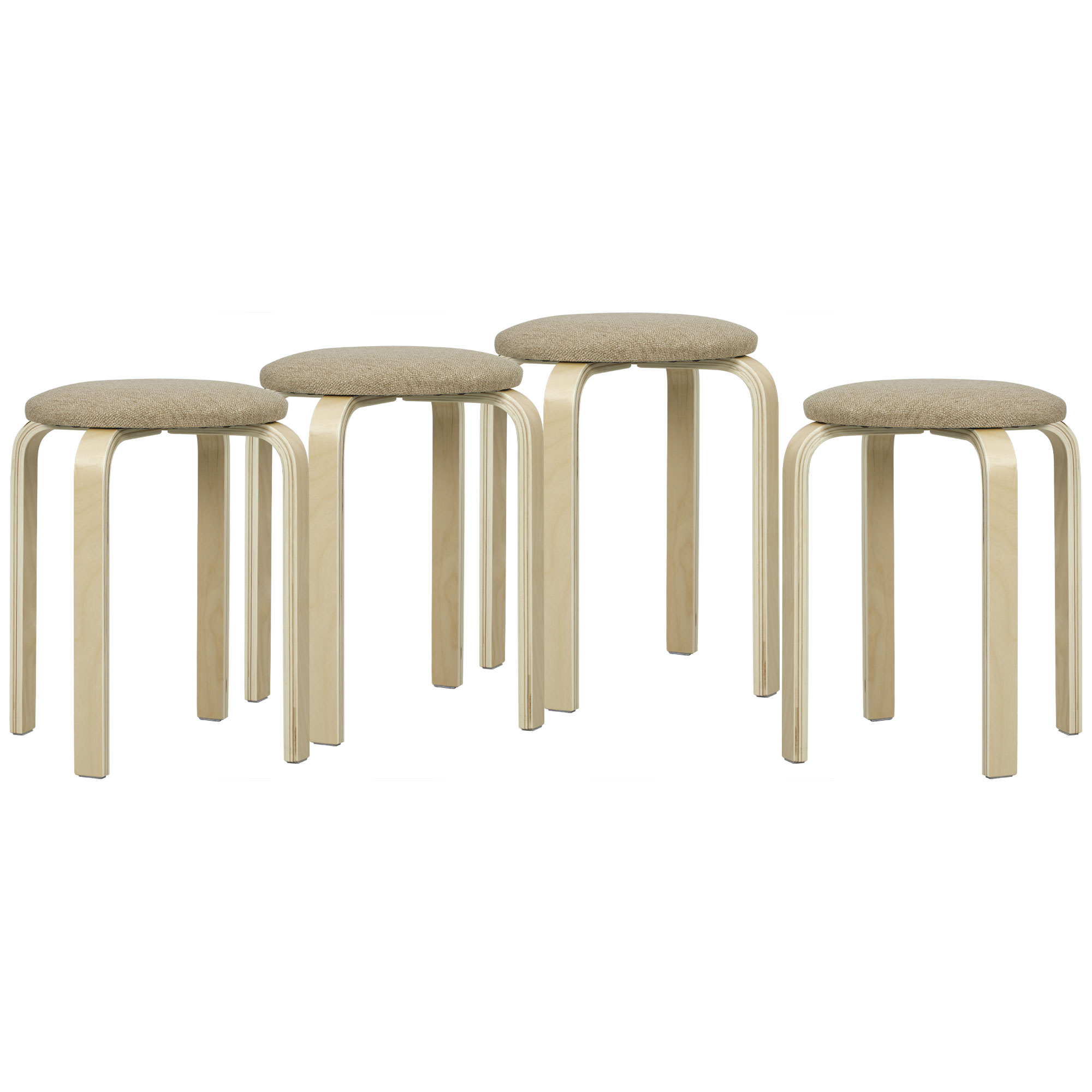 Polsterhocker im 4er-Set, stapelbar, lackierte Oberfläche, Holzbeine, Khaki