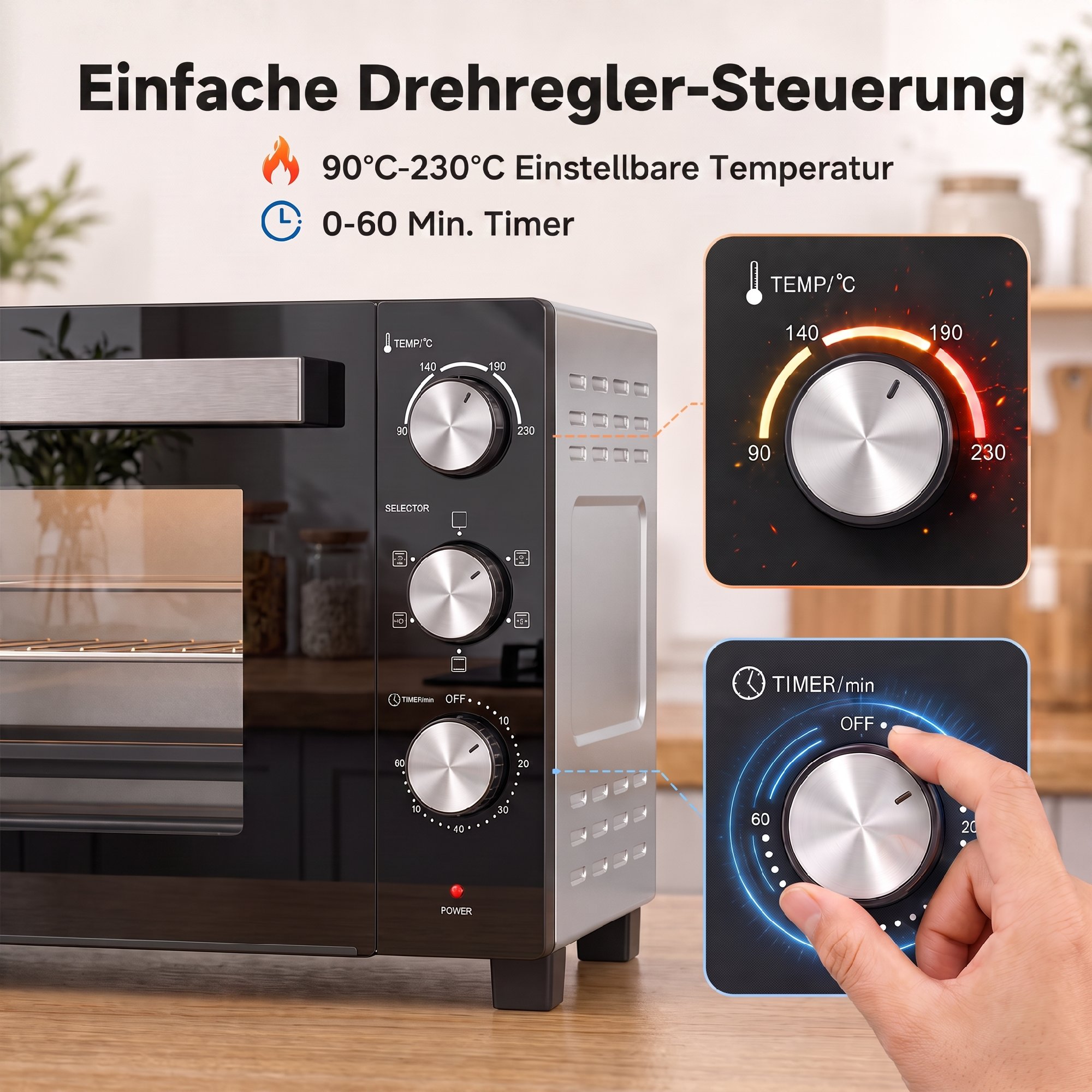 36 L Miniofen mit Umluft, 90–230 °C Temperaturregelung, 1500 W