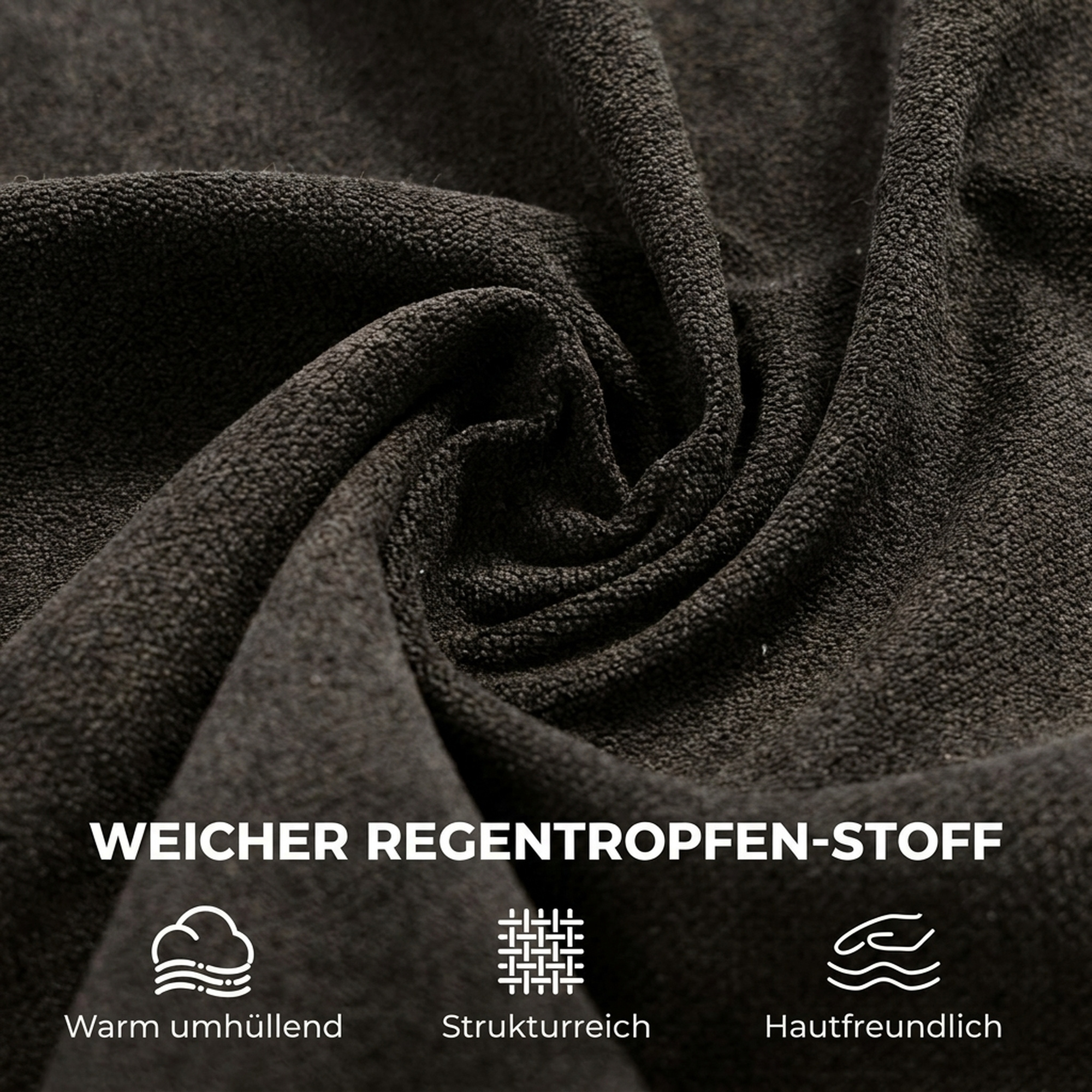 Polster-Schaukelstuhl mit verstellbarer Kopfstütze, Velours in Regentropfen-Optik, Gestell aus Gummibaumholz, Dunkelgrau