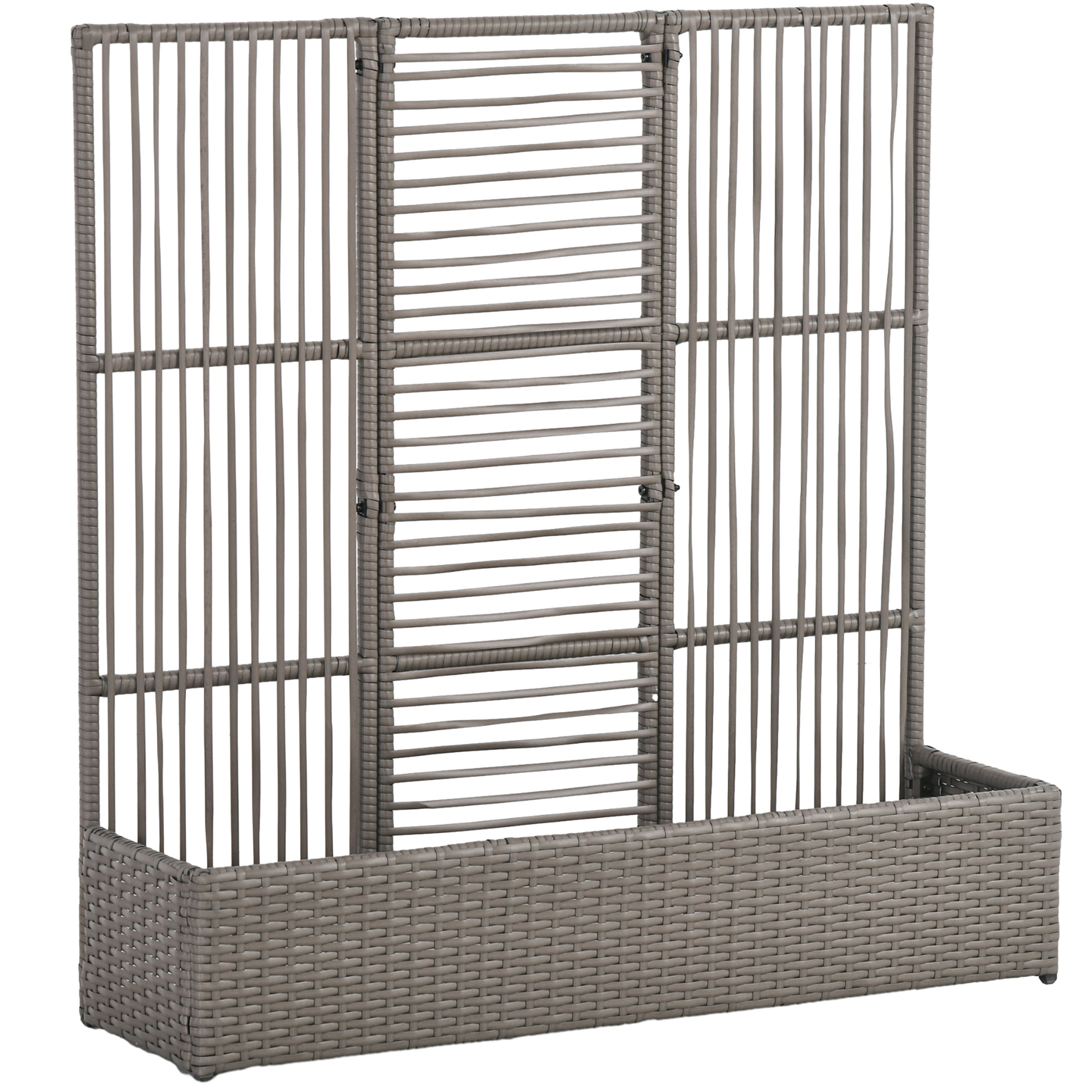 Blumenkasten mit Spalier, wetterfest, Polyrattan, 103 x 29 x 103 cm, Grau