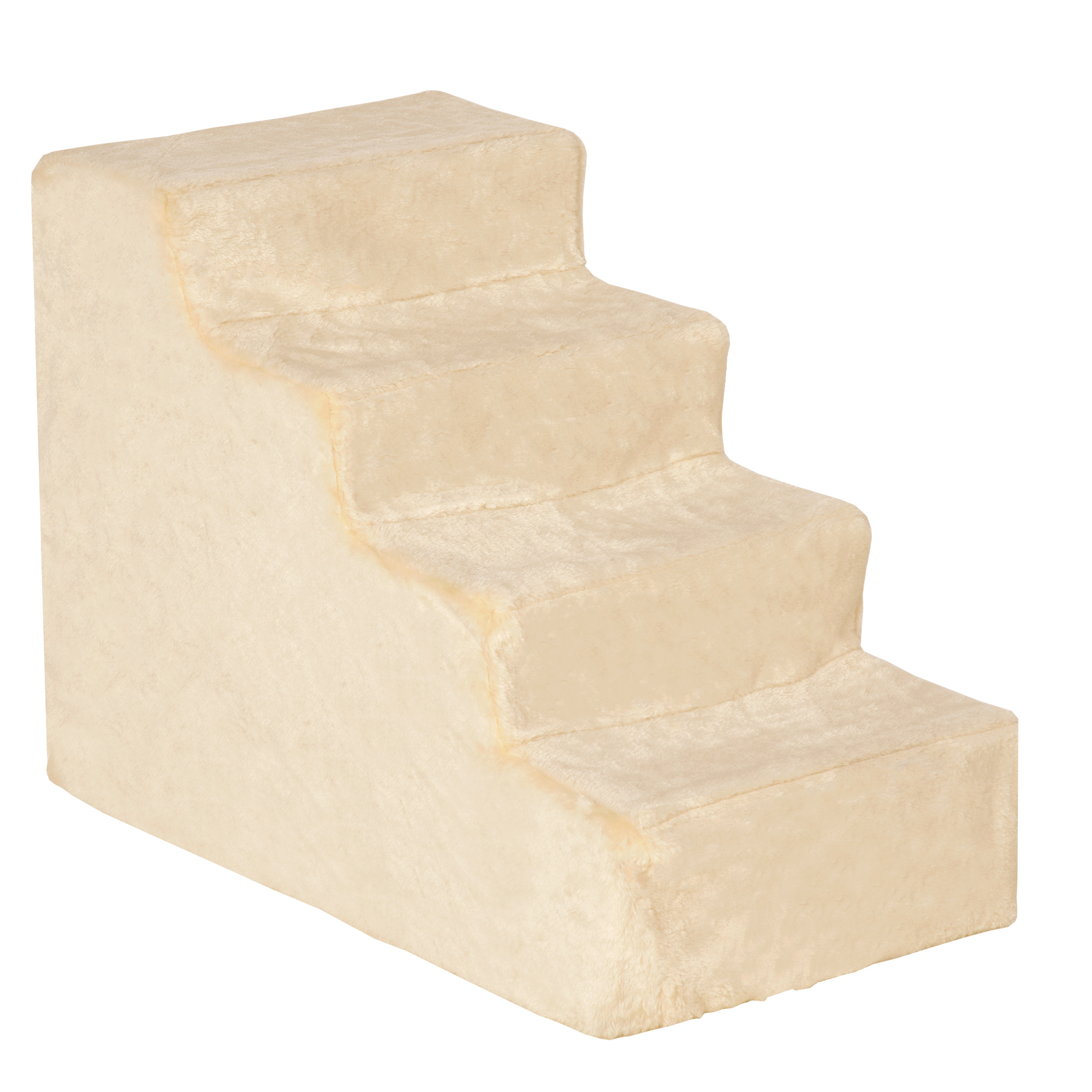 Hundetreppe 4-stufig, 35 cm Katzentreppe für Bett und Sofa, Haustiertreppe für Hunde und Katzen bis 5 kg, Plüschoptik, Beige