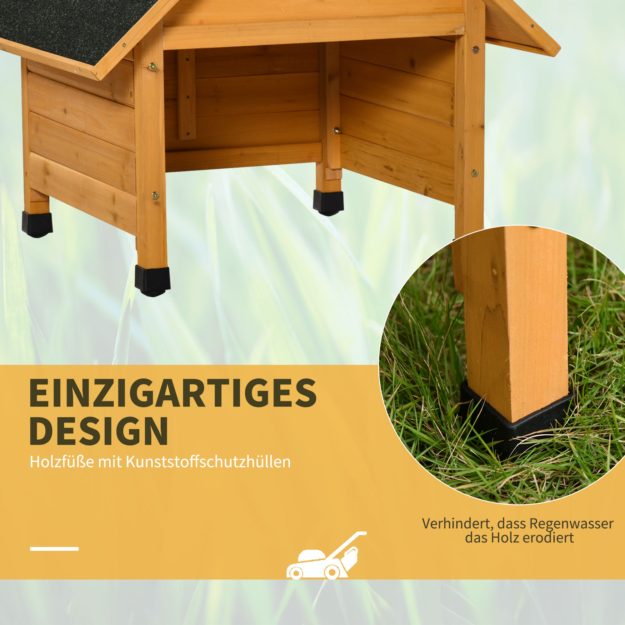 Holzgarage für Rasenmäher Roboter Mähroboter Garage Carport für Rasenroboter Sonnen- & Regenschutz Gelb 75 x 76 x 70 cm