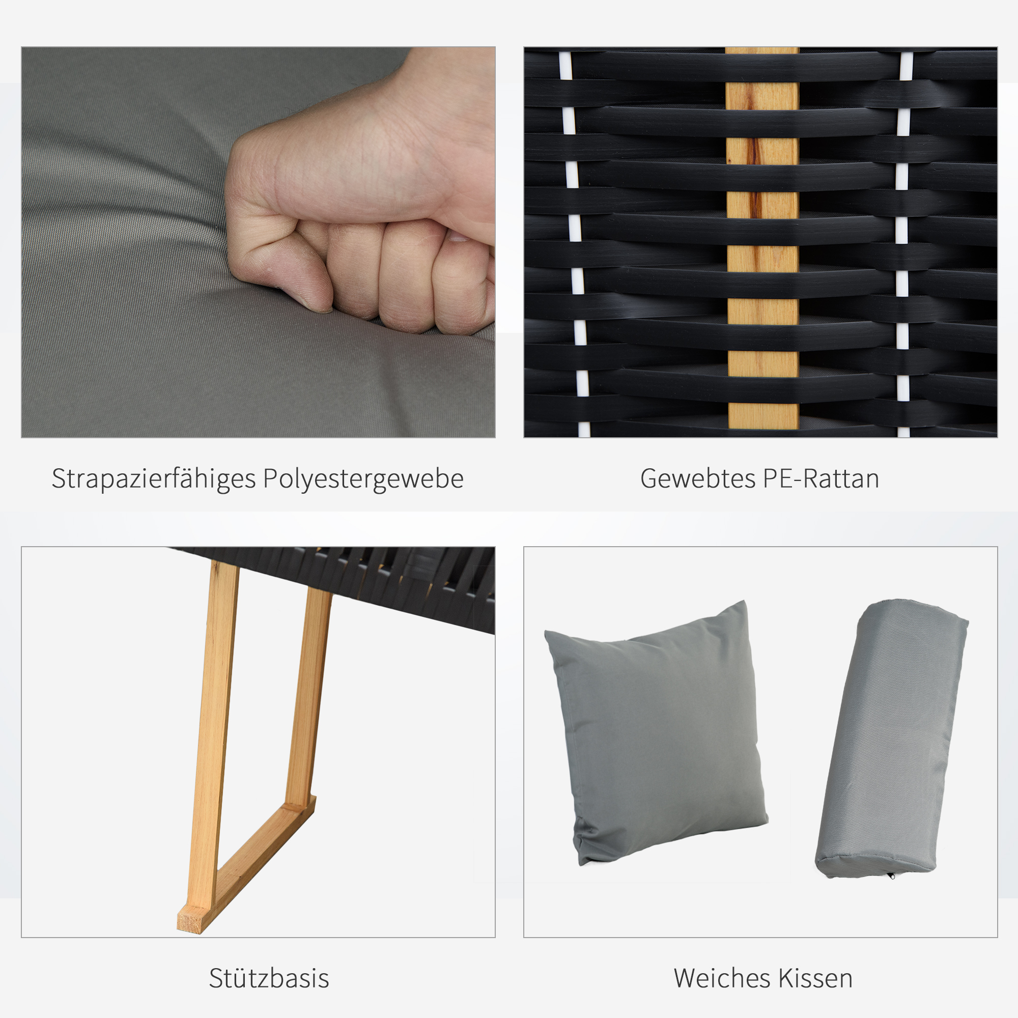 Strandkorb für 2 Personen, inkl, Kissen, Nackenrolle und Fußstützen, wetterbeständig, hellgrau