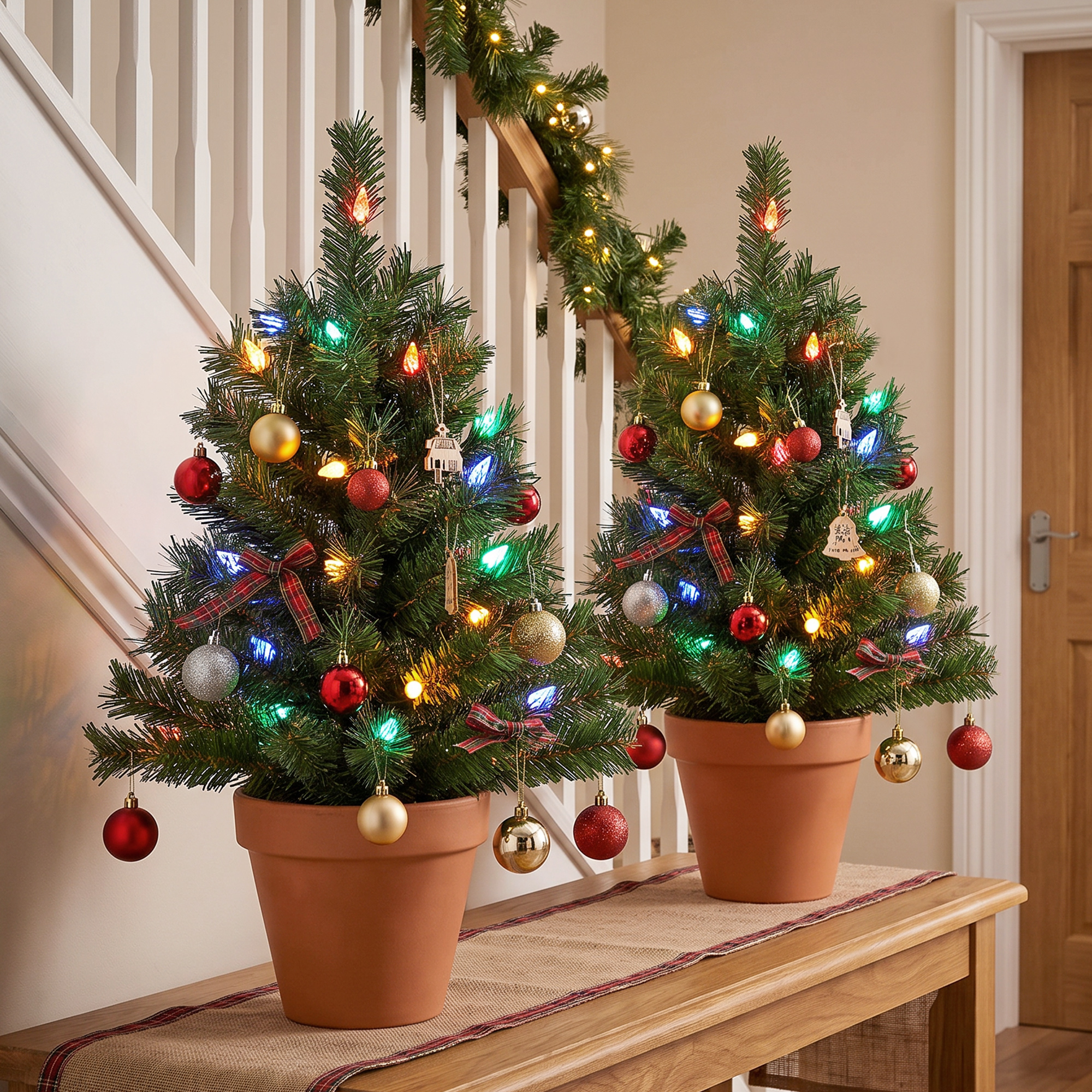 Beleuchteter Weihnachtsbaum 60 cm, 2er-Set, künstlich, mit 60 bunten LED-Lichtern, 130 Zweigspitzen, Grün