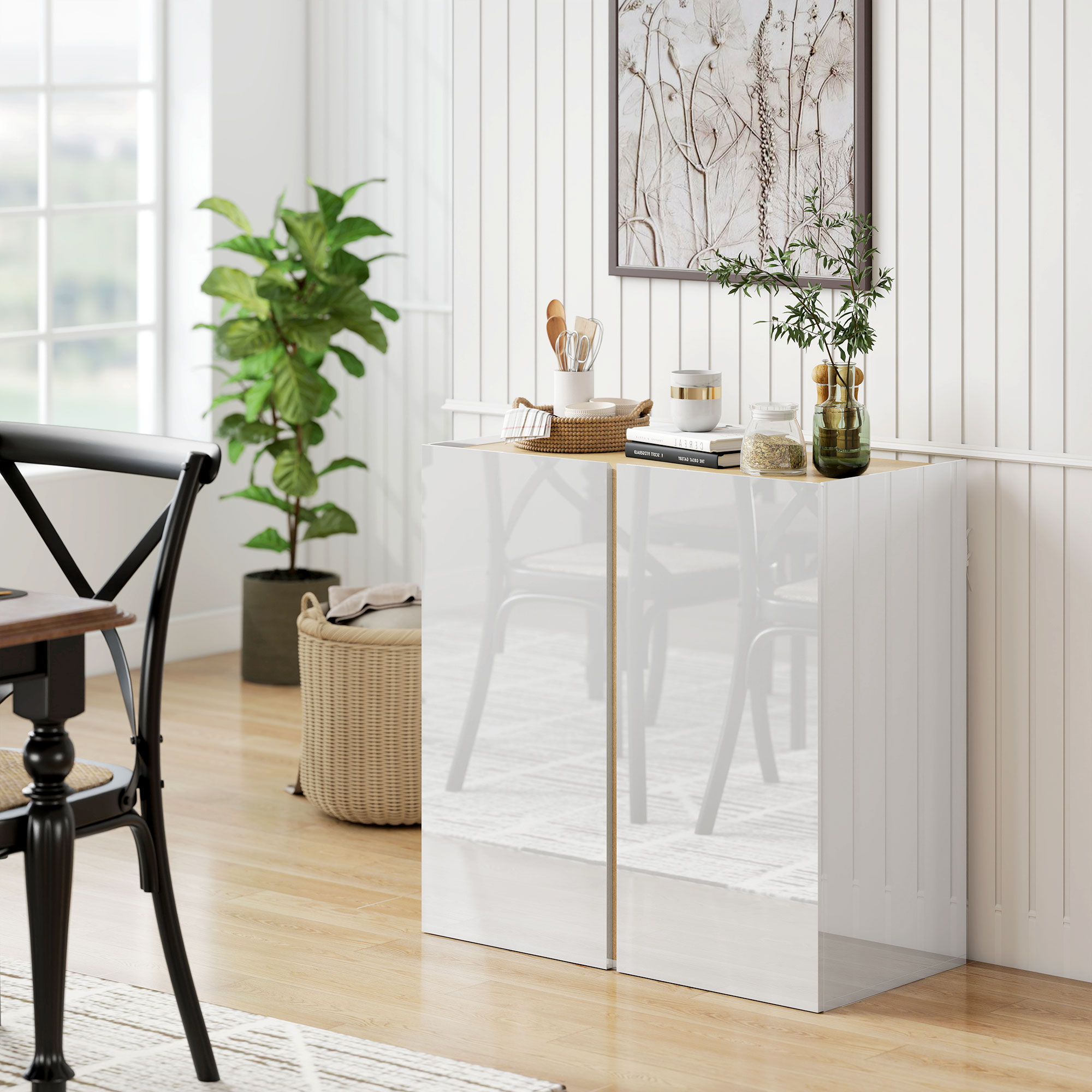 Kommode, Sideboard mit Soft-Close-Türen, anpassbares Regal, für Wohnzimmer, Küche, Esszimmer, Weiß