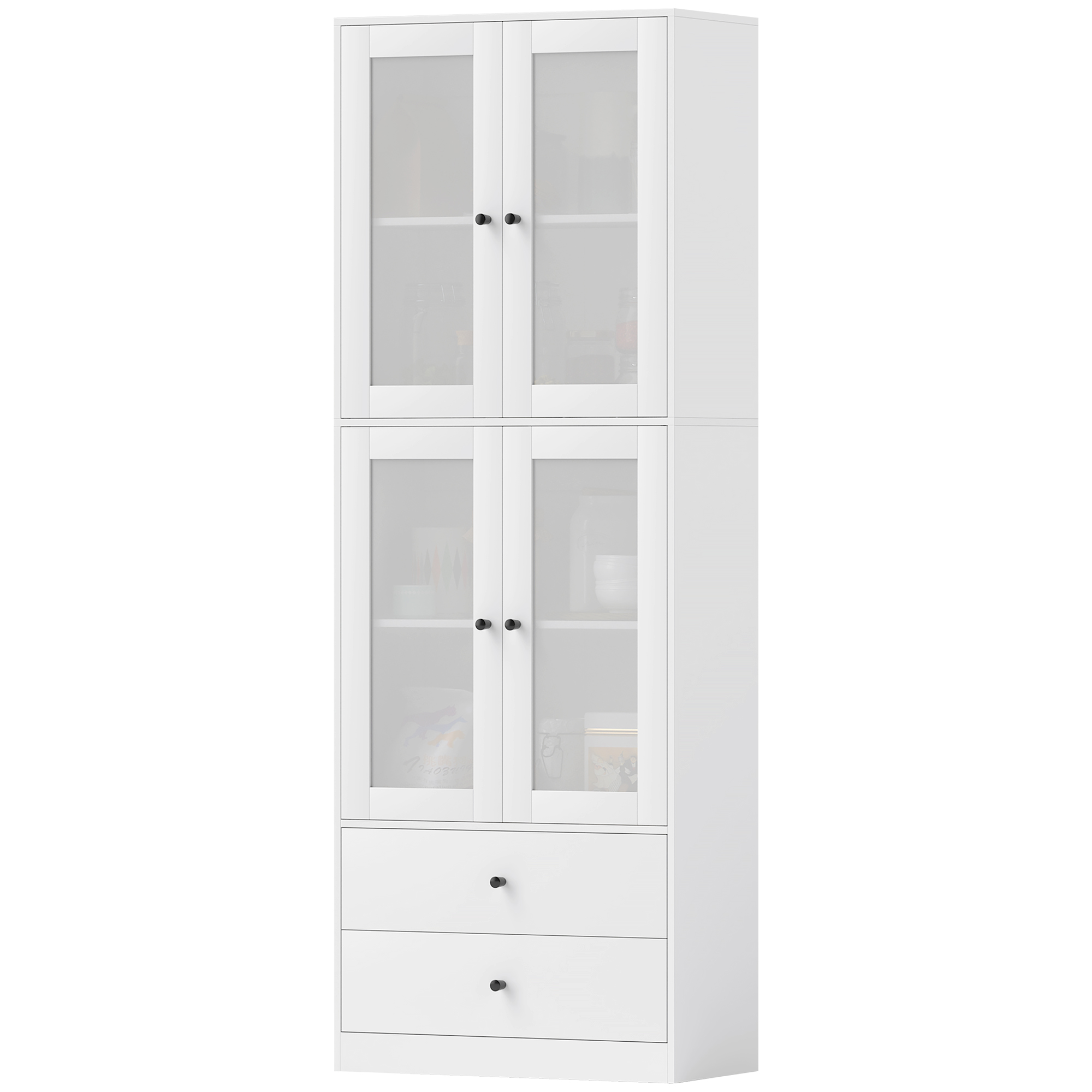 Küchenschrank mit Schubladen und Glastüren, Melamin-Oberfläche, Weiß