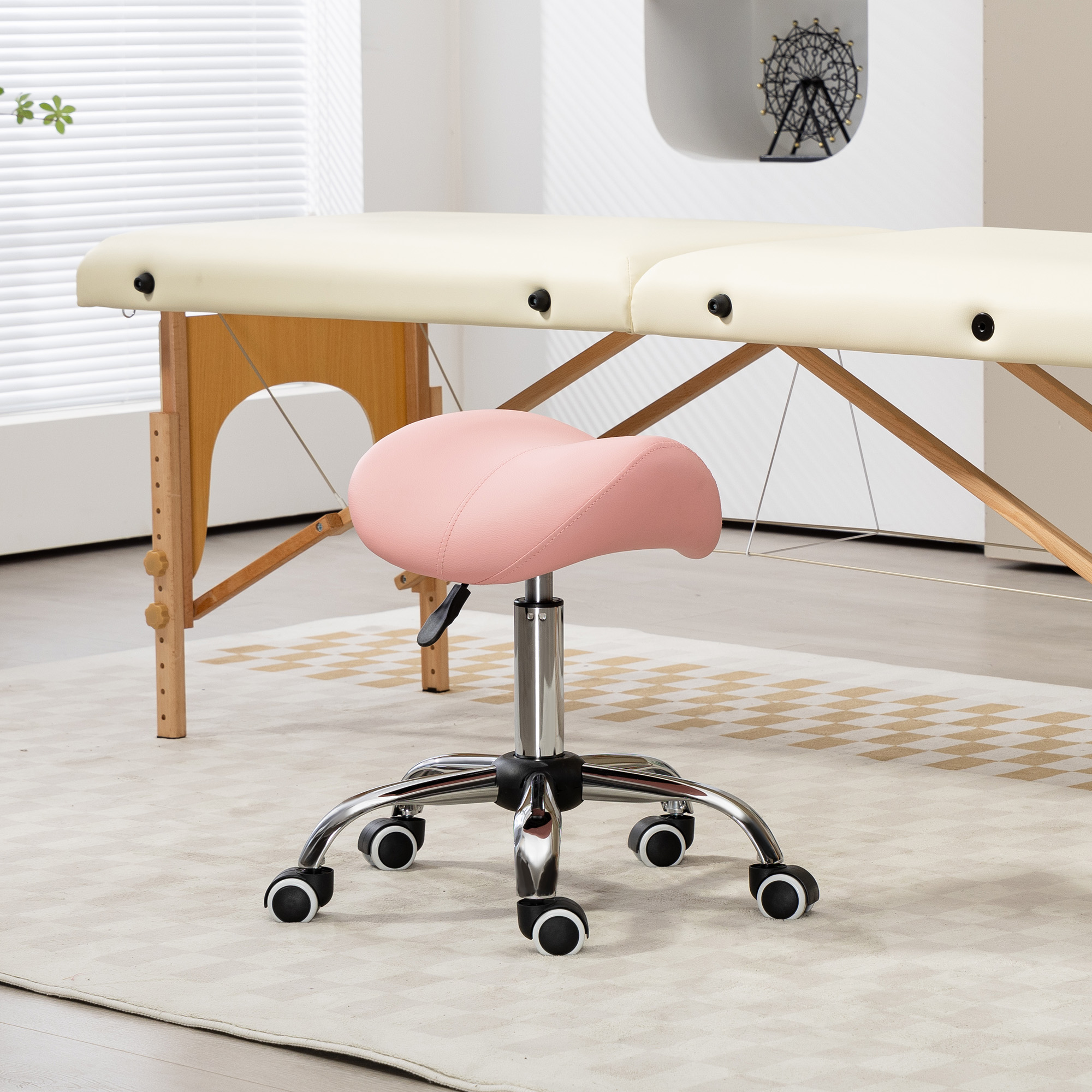 Rollhocker höhenverstellbar 49-61 cm Arbeitshocker 360° drehbar Hocker Bürohocker für Büro Salon Massage Spa Rosa