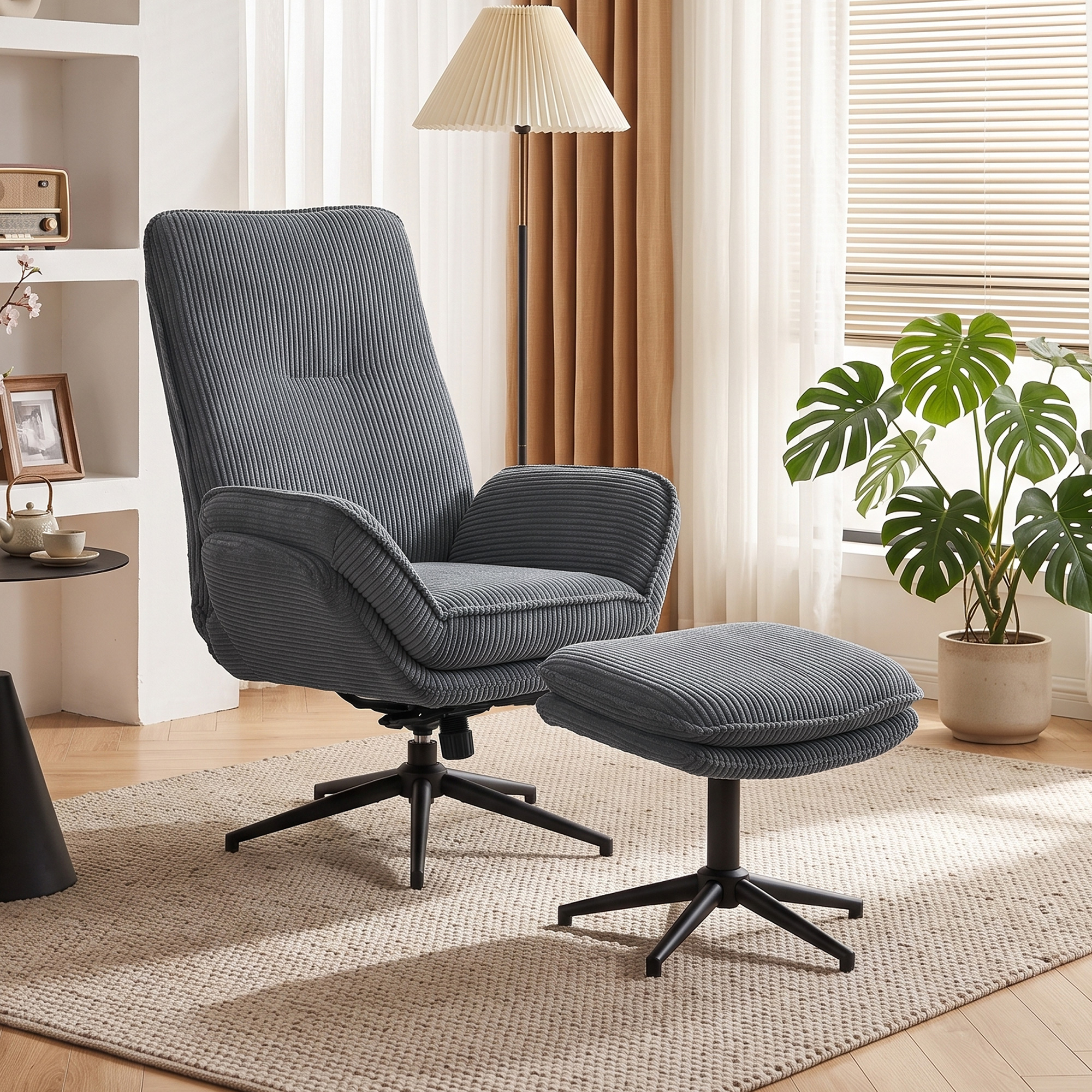 Relaxsessel mit 130° Liegefunktion, Fernsehsessel mit Hocker und Stahlrahmen, Grau