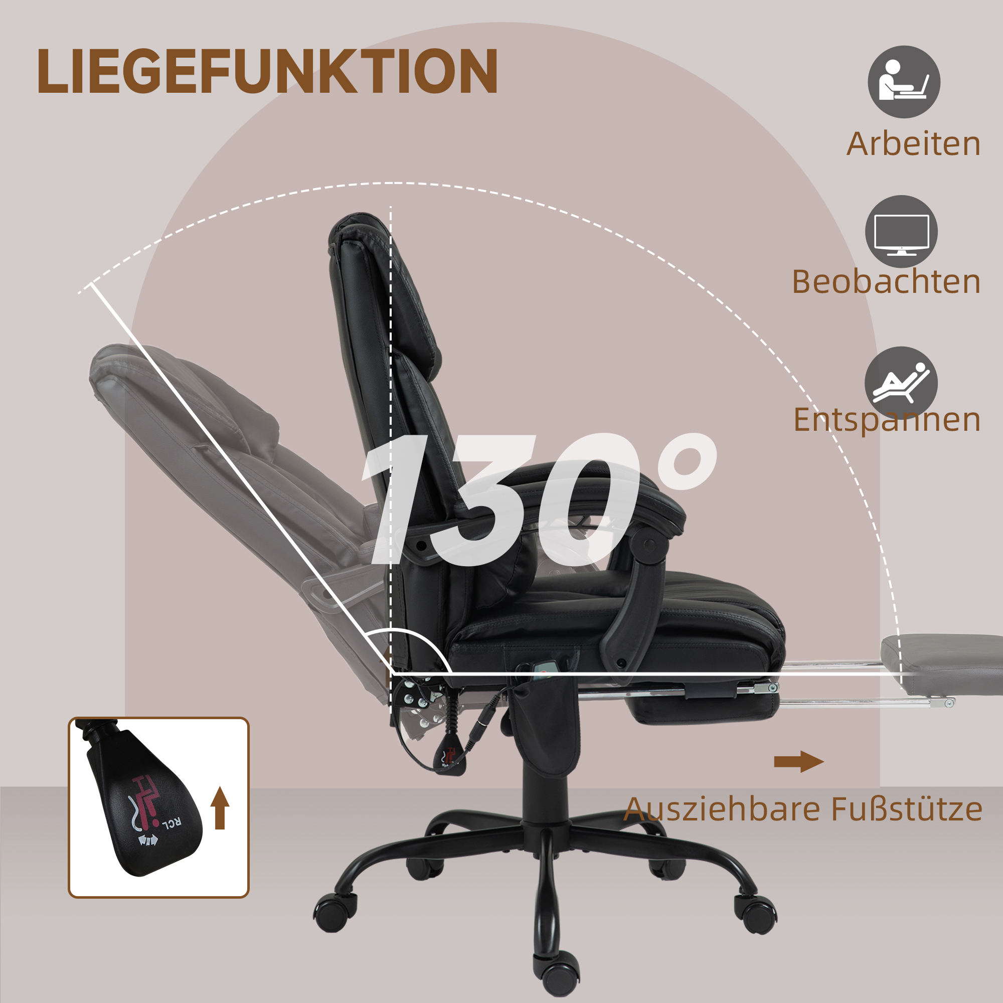 Bürostuhl Ergonomisch mit Massagefunktion Schreibtischstuhl mit Fußstütze, Hoher Rückenlehne, Lendenstütze Schwarz