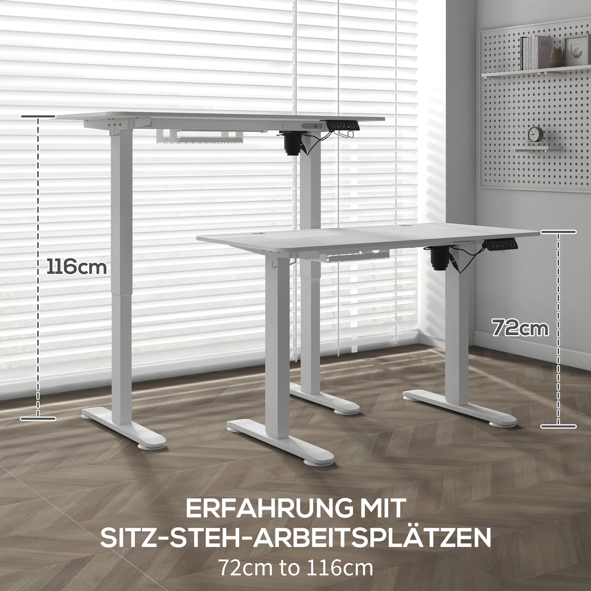Stehschreibtisch, höhenverstellbar, 120x60x72-116cm, Weiß