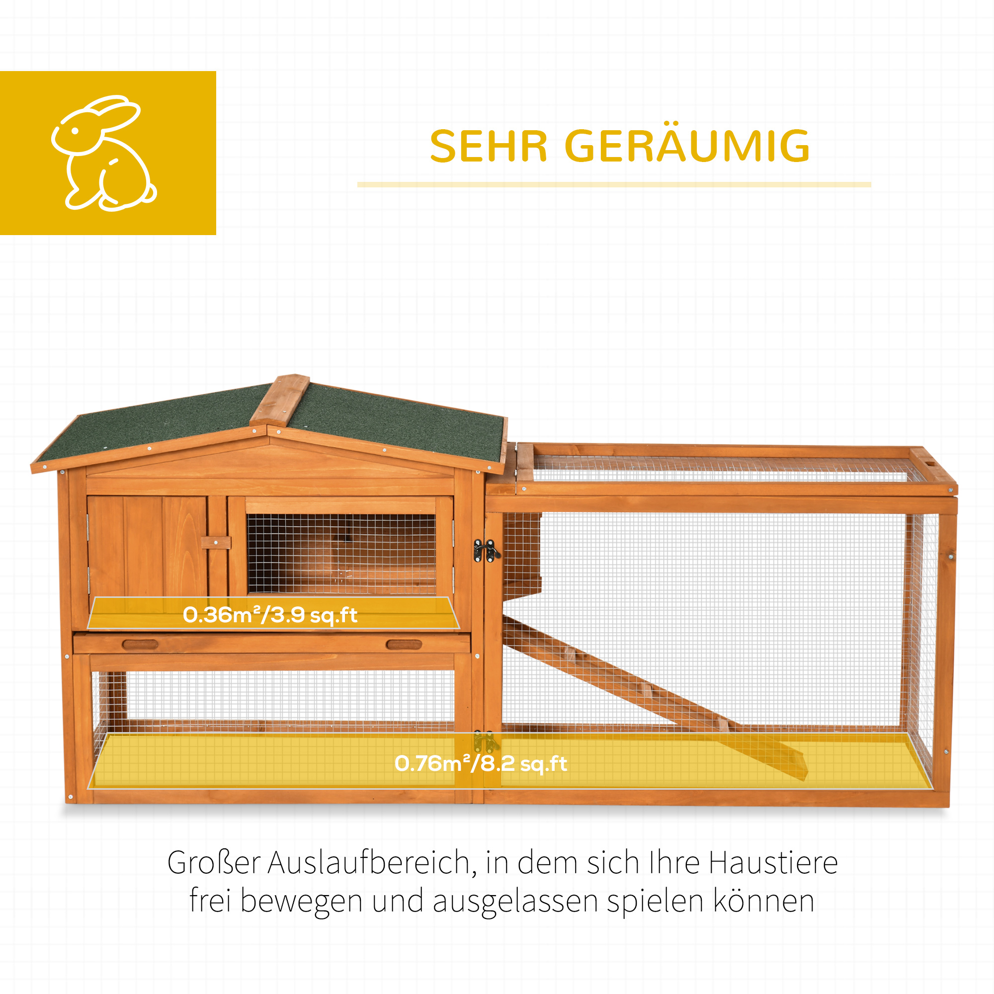 Kleintierstall Kleintierkäfig Kleintierhaus mit Asphaltdach Tannenholz Orange