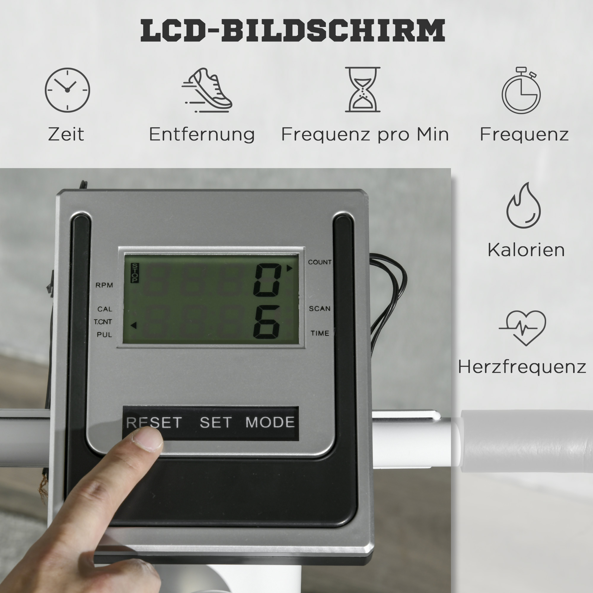 STEPPER mit 12 Widerstandsstufen, LCD-Anzeige, 2 Rollen, 80 cm  x 61 cm x 134 cm, Weiß + Schwarz