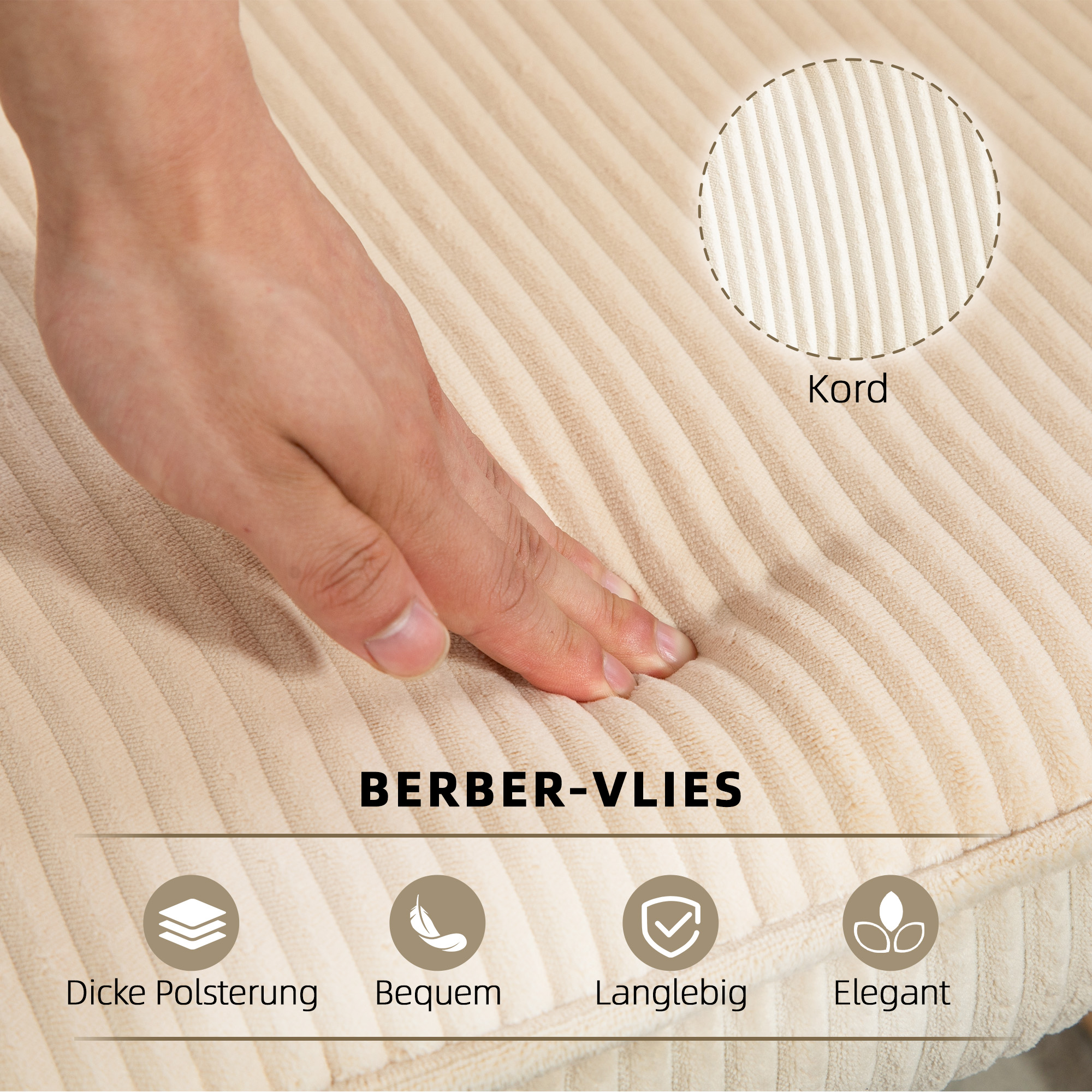 Vintage Schaukelstuhl, geschwungene Kufen, dicke Polsterung, Buchenholz & Stahl, Beige