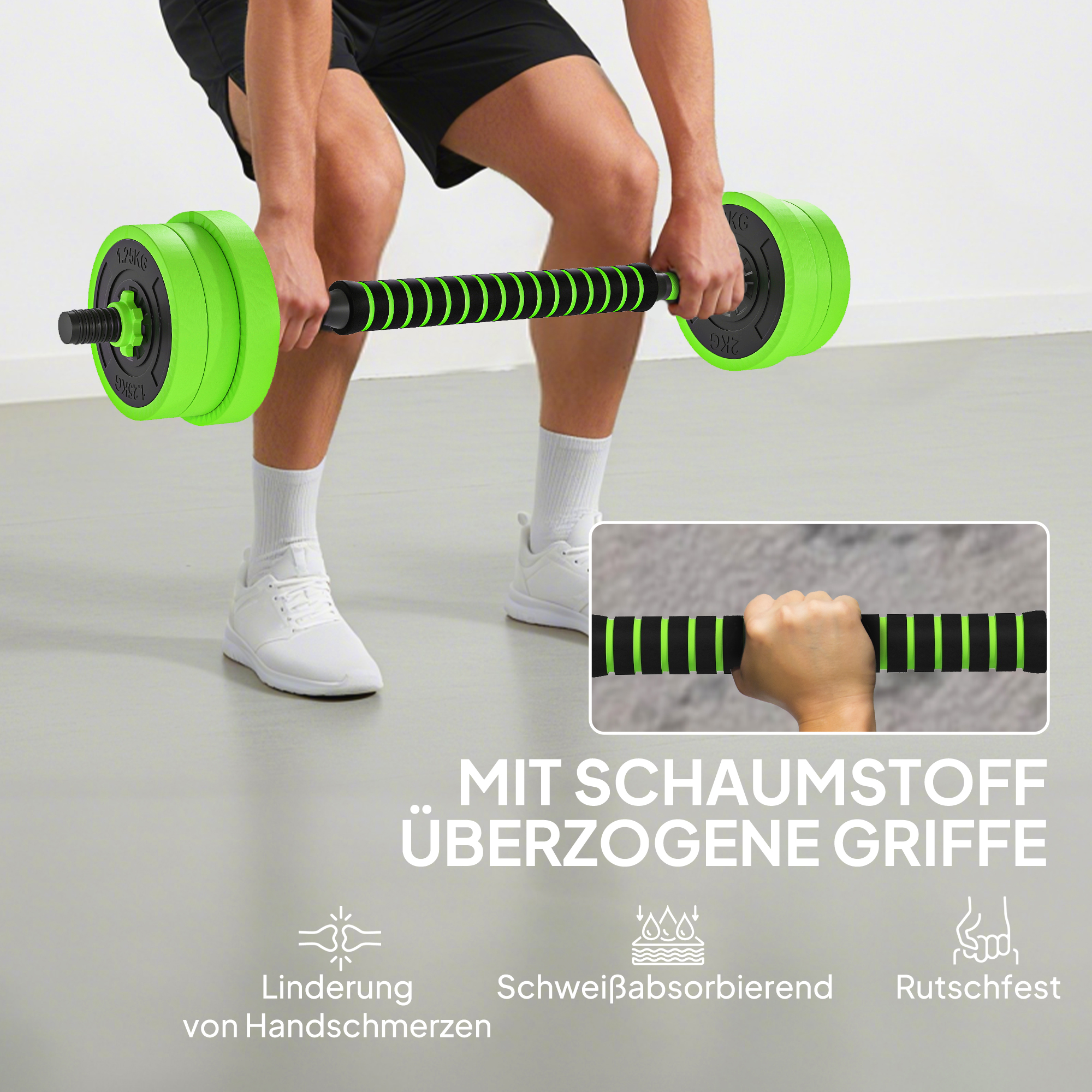 4 in 1 Hanteln Set 20 kg verstellbare Kurzhantel & Langhantel Kettlebell Liegestützgriffe Grün