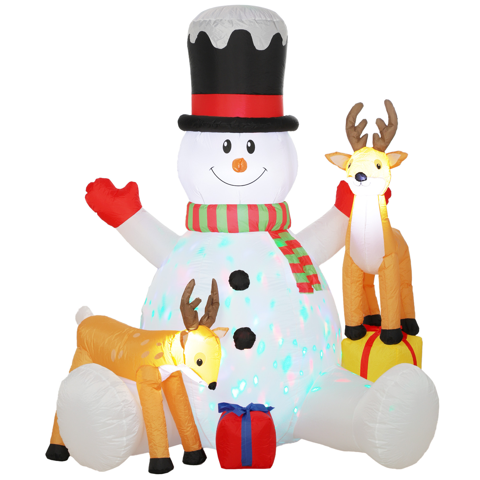Aufblasbarer Weihnachts-Schneemann mit 2 Rentieren, 215 cm, für draußen, mit LEDs und Tasche