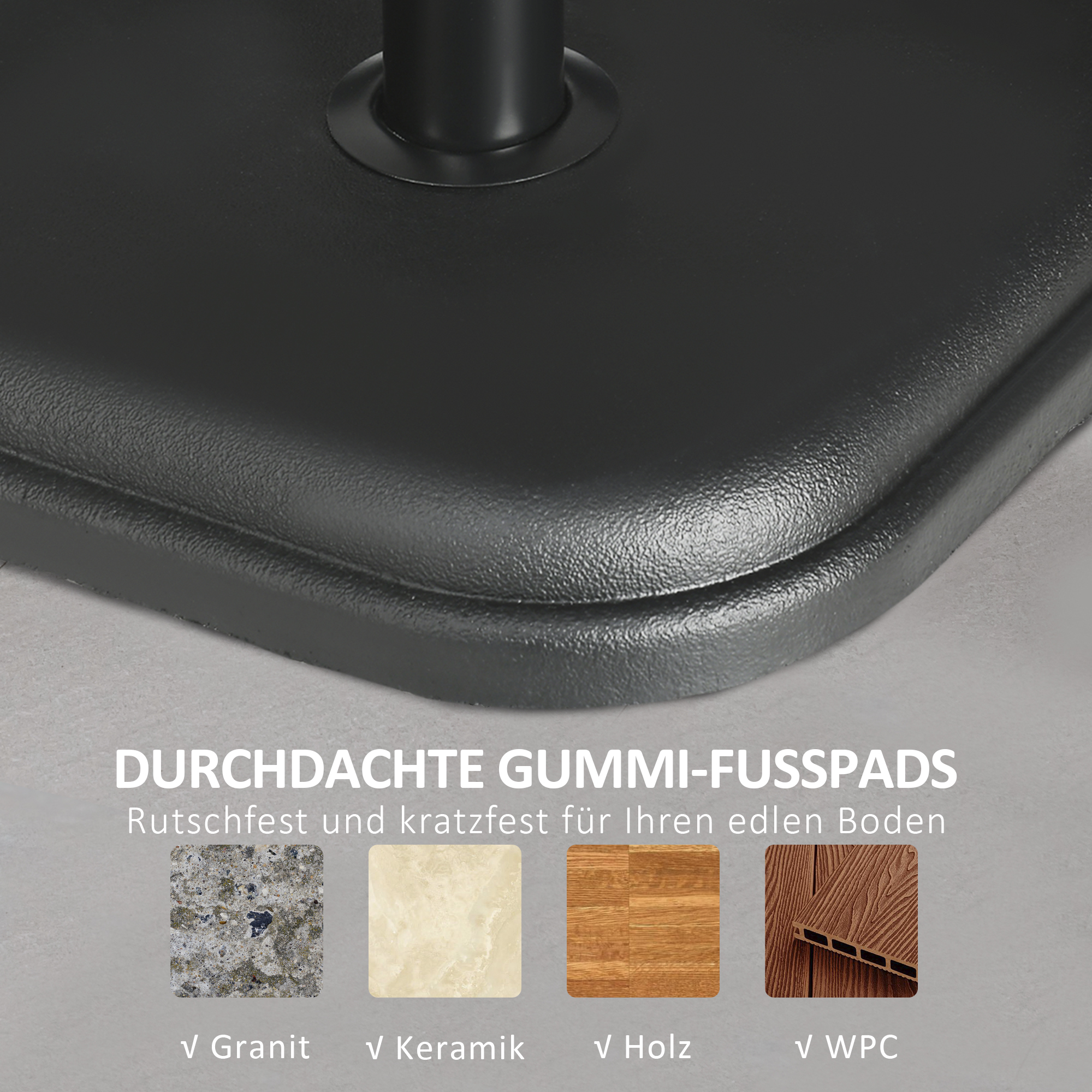 Sonnenschirmständer aus Beton 11kg Quadratisch Schirmständer für Sonnenschirm 32-38mm Rohrdurchmesser Schwarz