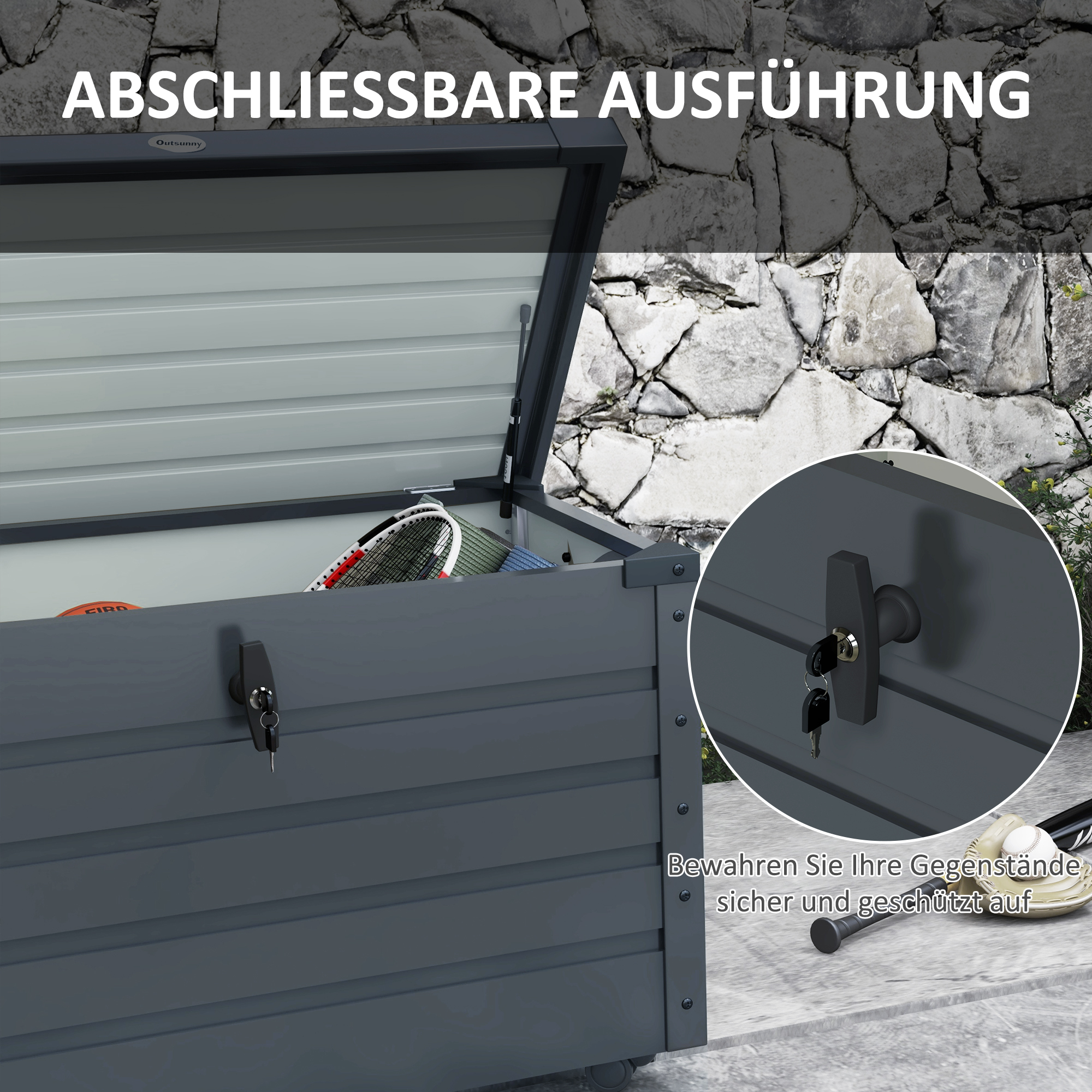 Outdoor Aufbewahrungsbox Gartenbox Kissenbox, wetterbeständig, 4 Rollen, 100 cm x 62 cm x 65 cm, Dunkelgrau