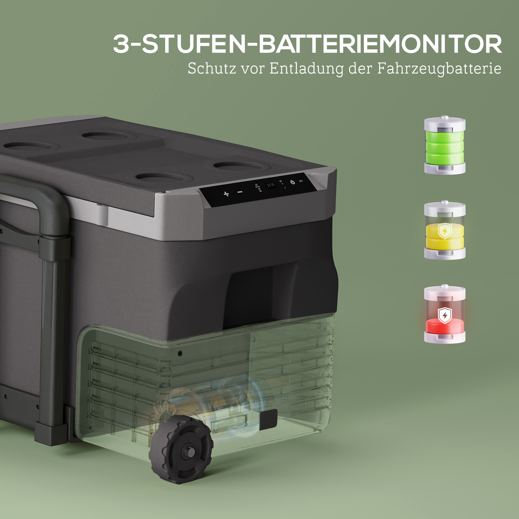 30 Liter Kompressor Kühlbox elektrische Kühlbox mit LED ECO Modus Anschluss Kühlhaltefunktion Schwarz