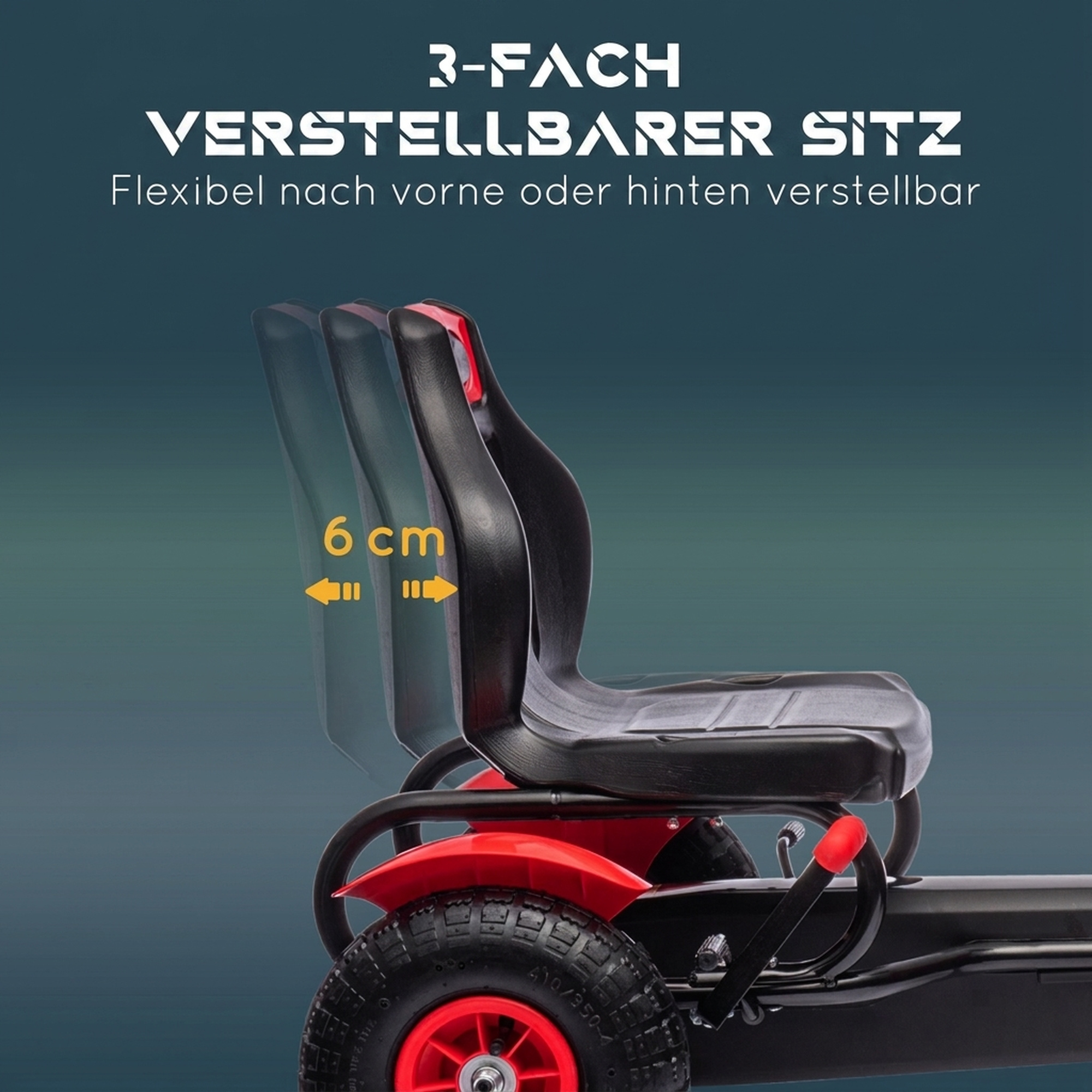 Gokart Tretauto mit Handbremse, verstellbarem Sitz, Vor- und Rückwärtsgang, bis 50kg für Kinder 5-12 Jahren Rot