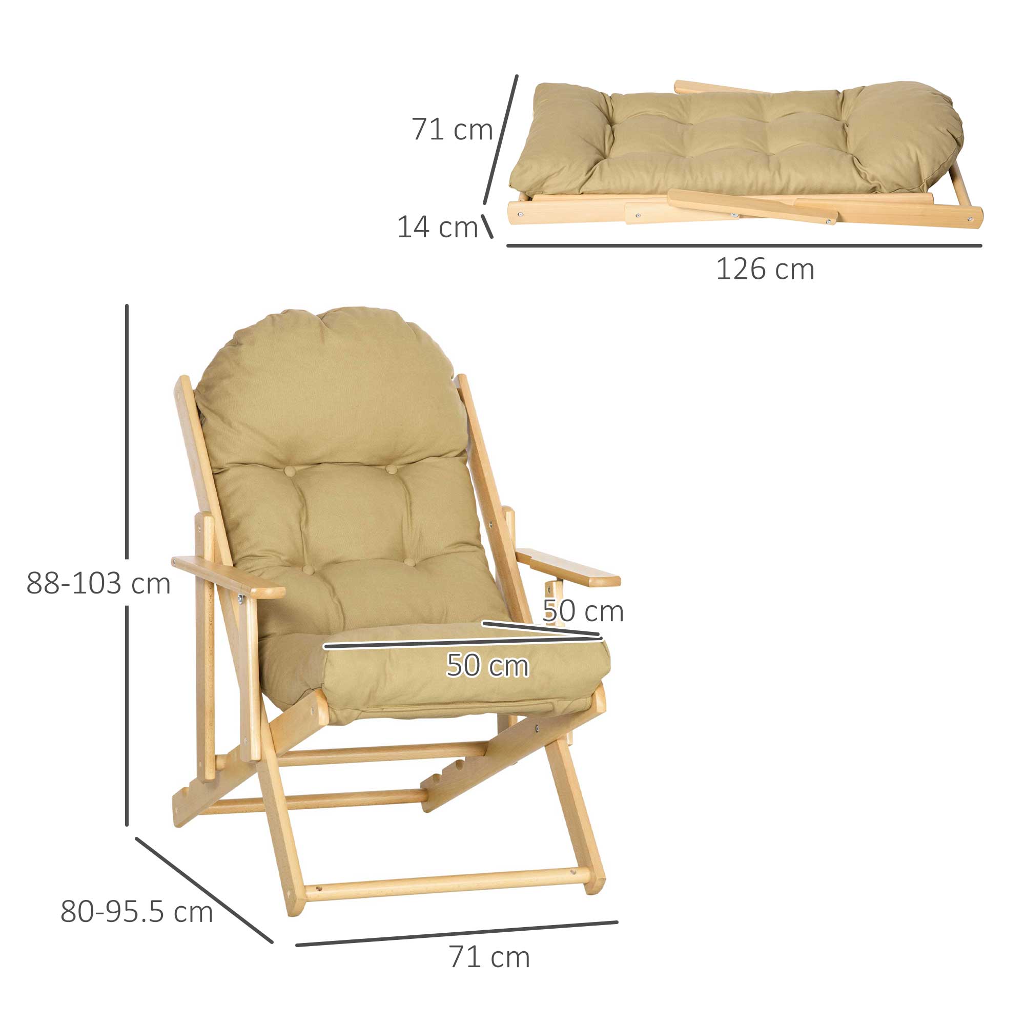 Akzentsessel, Relaxsessel, verstellbare Rückenlehne, Buchenholzrahmen, bis 120 kg, Braun