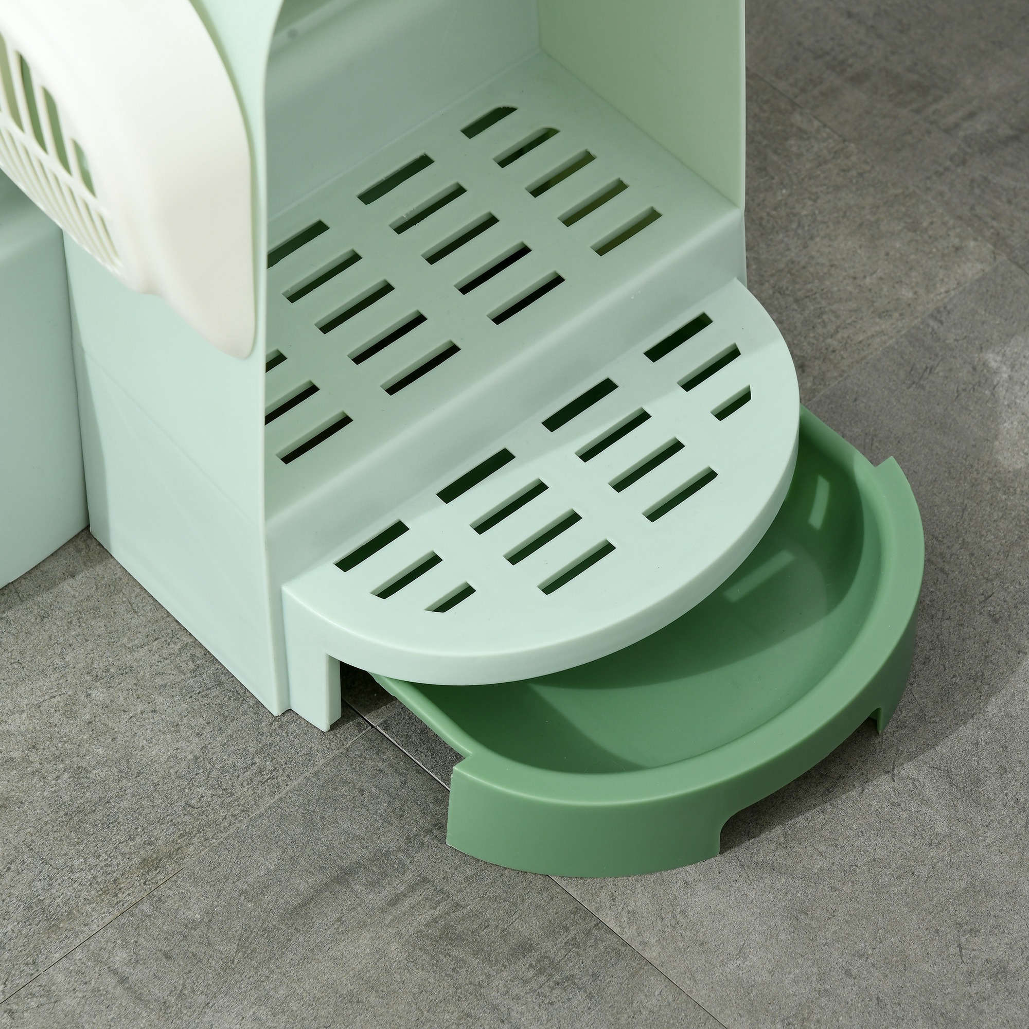 Katzentoilette, 2 herausziehbare Bodenwannen, 1 Schaufel, Streuauffangfach, abnehmbare Haube, Grün + Schwarz