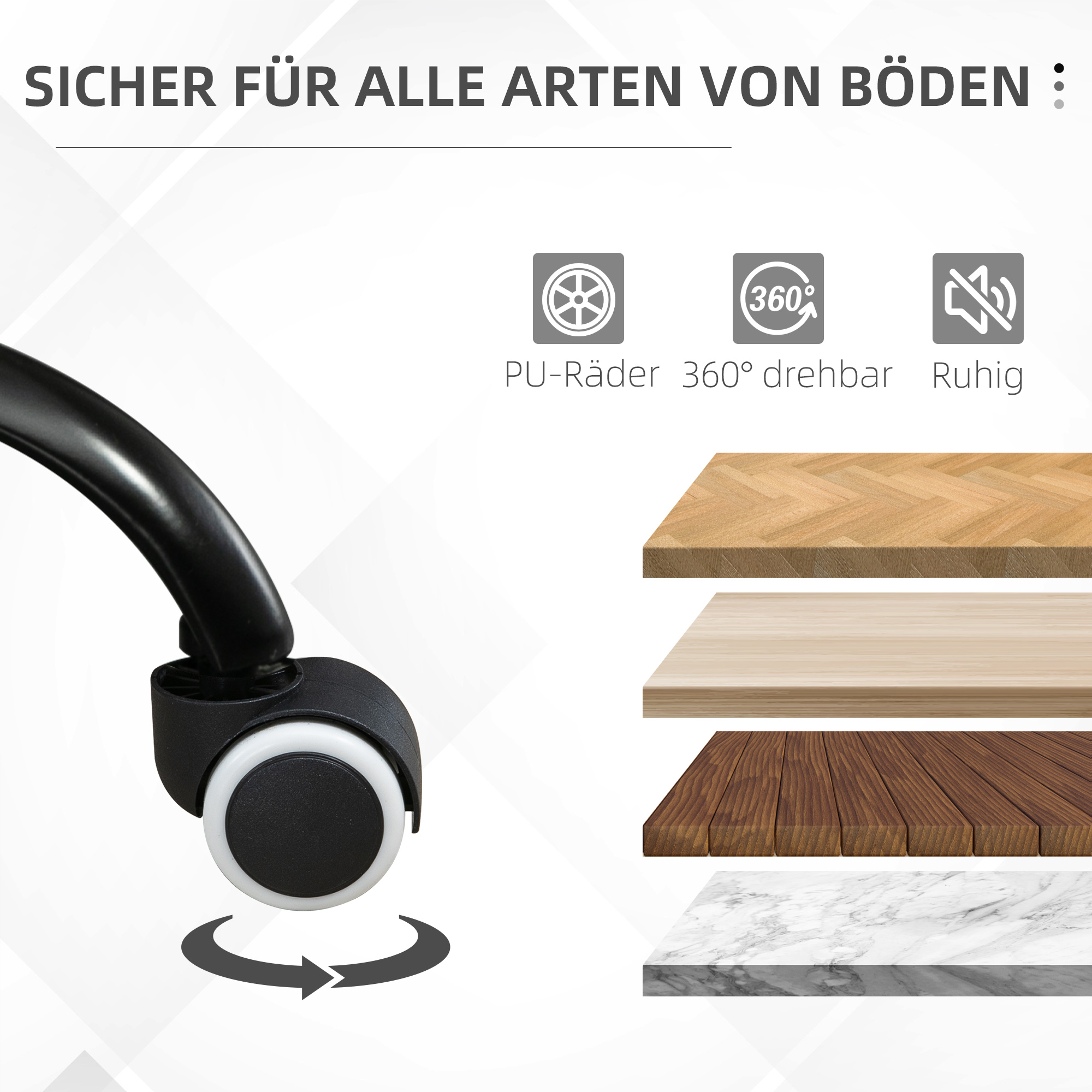 Bürostuhl mit Rollen Drehstuhl Schreibtischstuhl für Büro höhenverstellbar mit Wippfunktion 360°-Drehung neigbar Schaumstoff Braun 61 x 58 x 82-91 cm