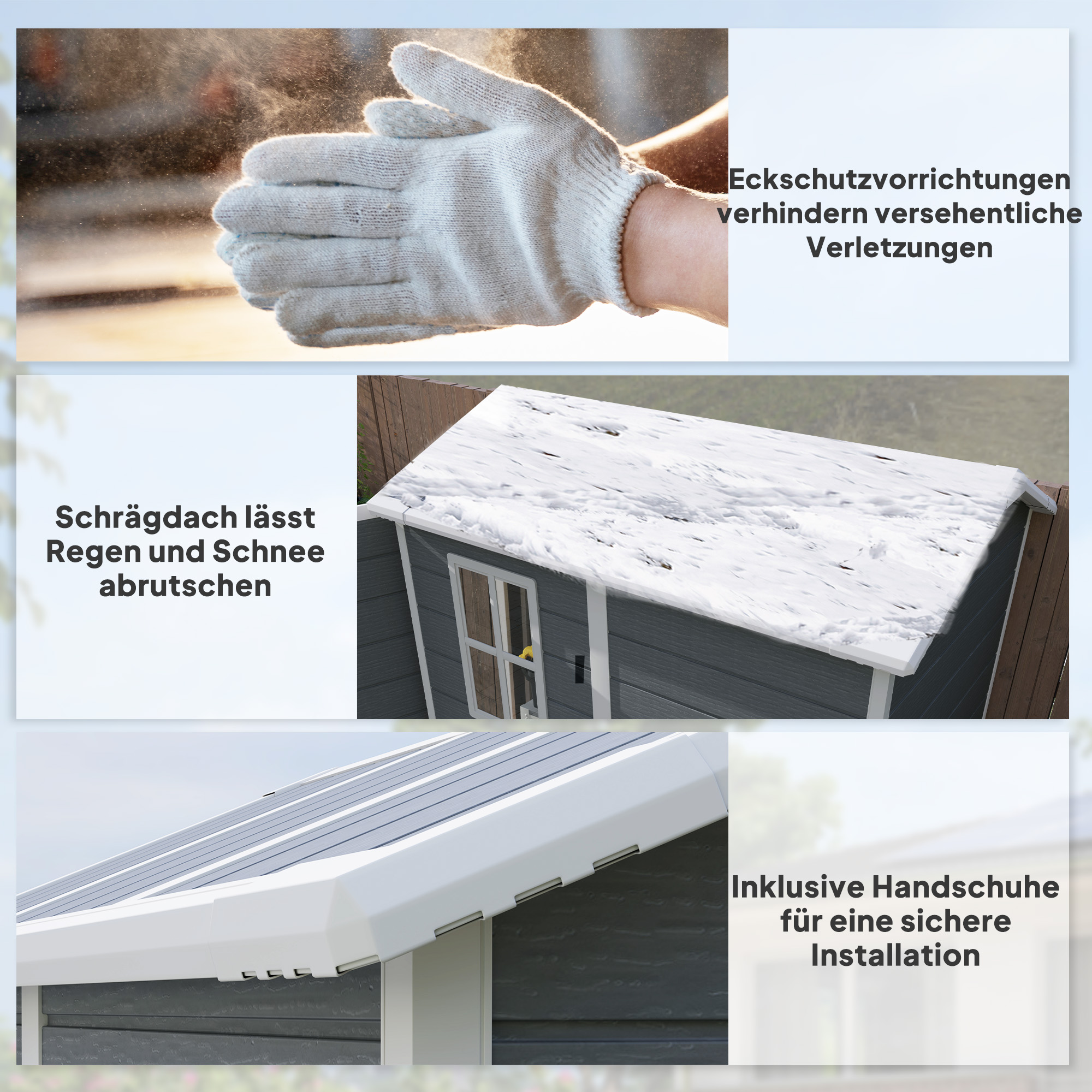 Gartenschuppen, Kunststoff-Gartenhaus mit Boden, Fenster, verschließbare Türen, für Garten, 131B x 186T x 198H cm, Grau