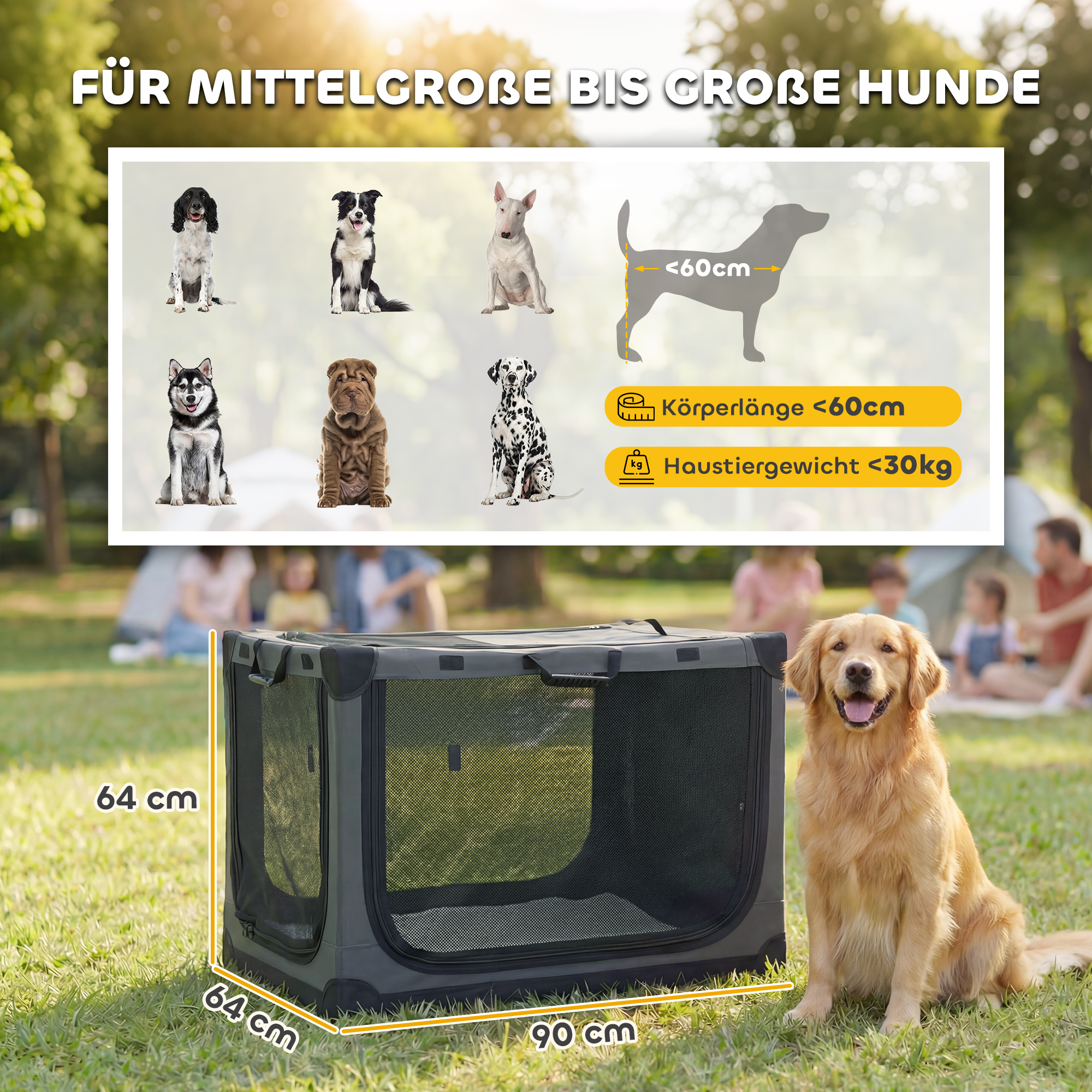 Hundebox faltbar Hundetransportbox mit Kissen abnehmbar waschbar Bezug aus Oxford-Gewebe für Hunde bis 30kg Armeegrün