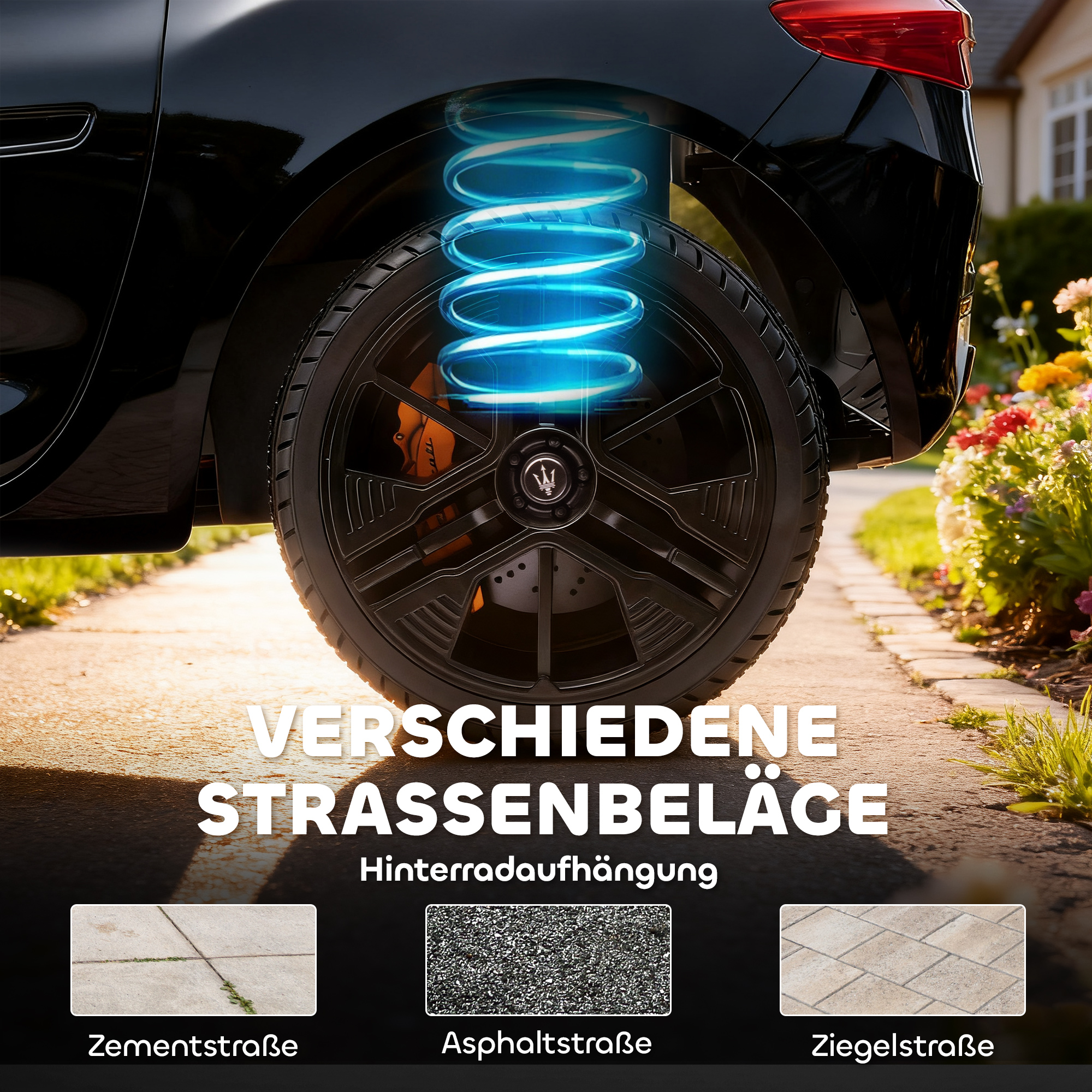 Maserati Elektroauto für Kinder, 2-Sitzer, 12V Batteriebetrieb, Fernbedienung, LED-Lichter, Musikfunktion, Schwarz