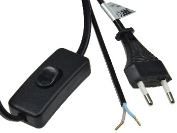 Netzkabel mit Schnurschalter / blanke Enden, 2m lang, schwarz