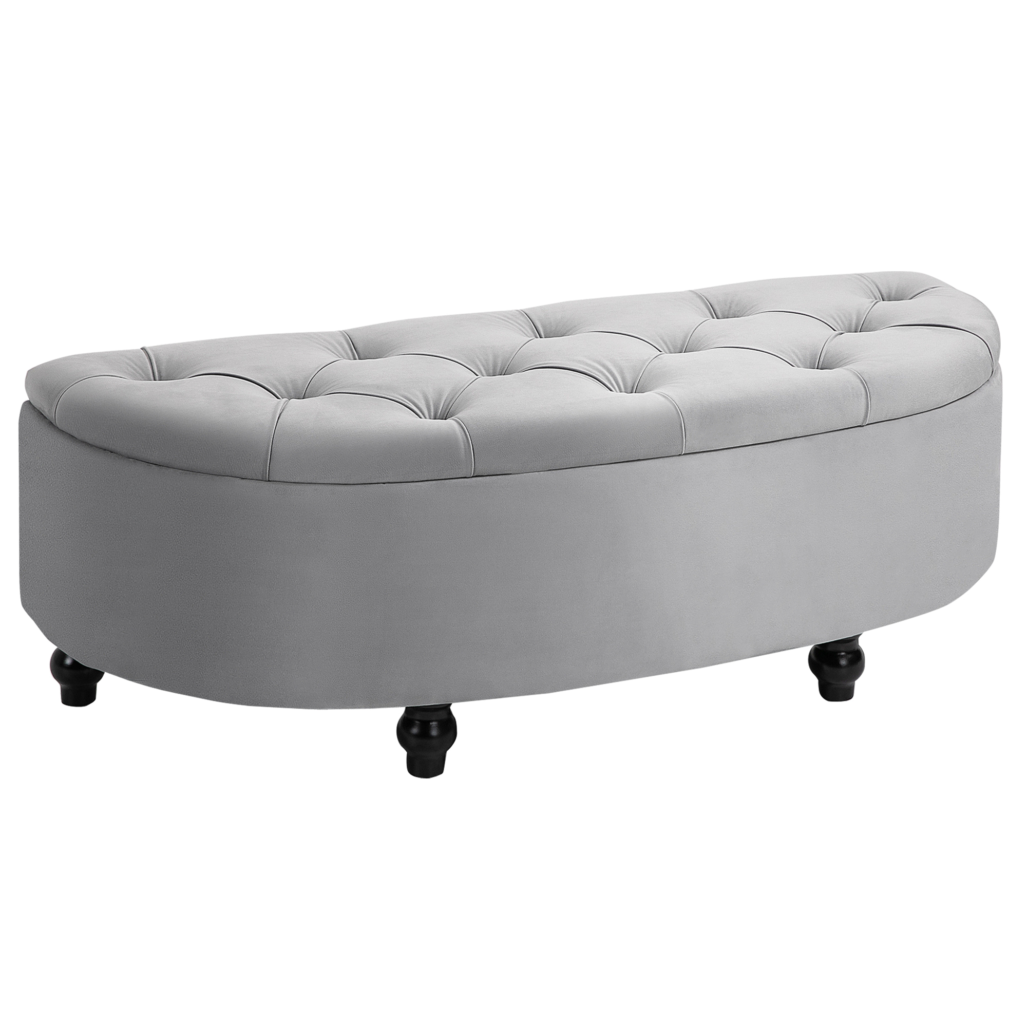 Sitzbank mit Stauraum Polsterbank mit Samtoptik, geöffnetem Deckel Sitztruhe mit Holzbeine, Truhenbank für Wohnzimmer Flur Schlafzimmer 120 x 46 x 42 cm, Grau