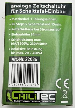 analoge Tages-Zeitschaltuhr für / Schalttafel-Einbau, 230V, max. 3500W