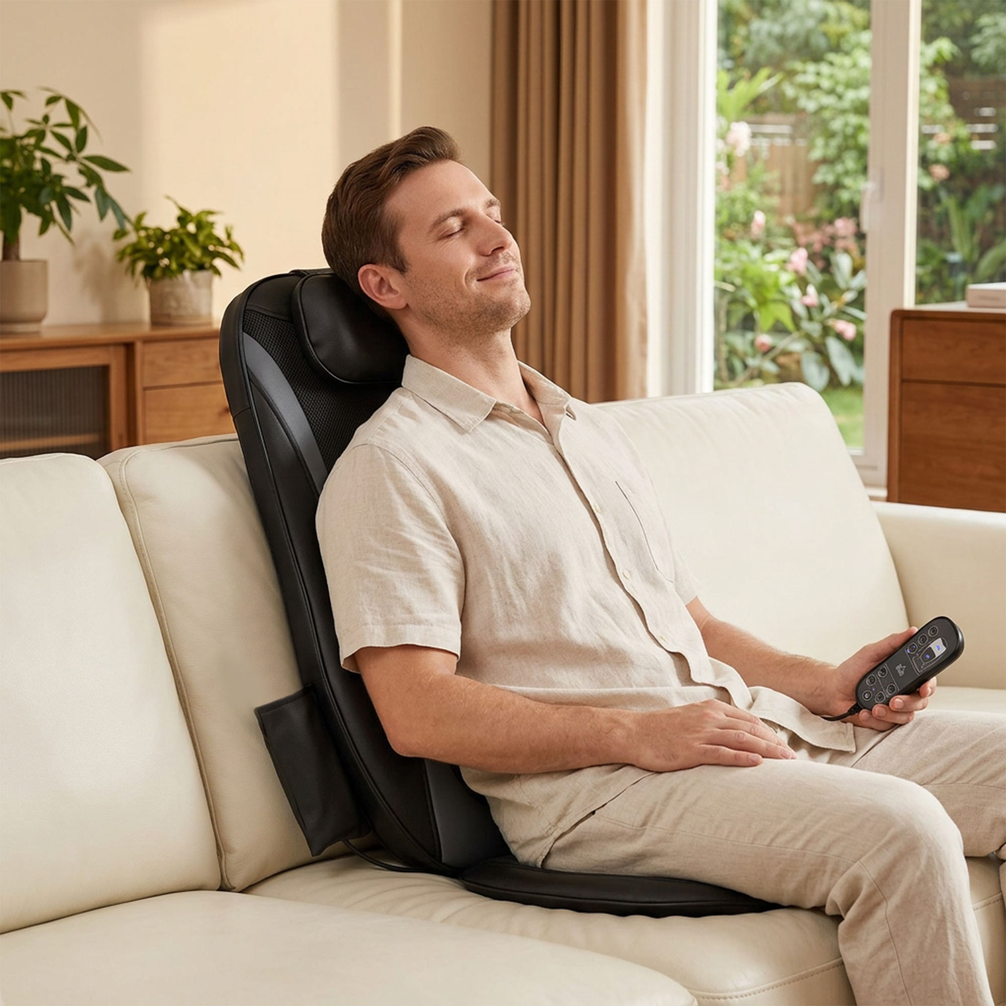 Shiatsu-Rückenmassager mit Wärme, Tiefenmassage und 3-stufiger Sitzvibration, Massagegerät für Rückenschmerzen