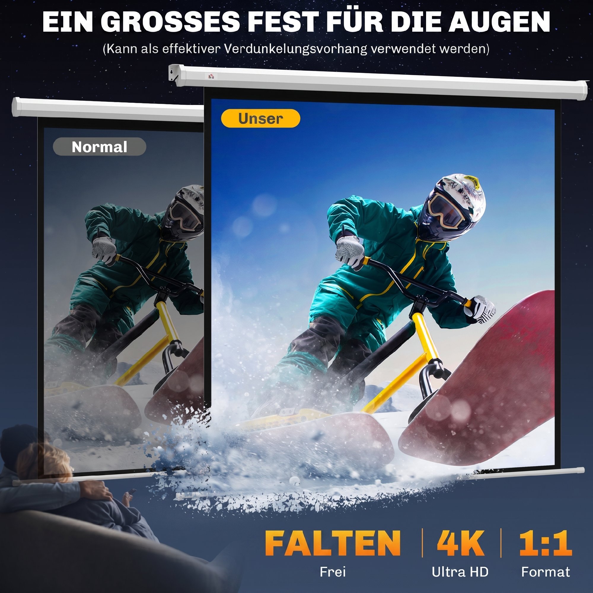 Beamer Leinwand 176,5 x 176,5 cm 85 Zoll 1:1 HD 4K Rollo-Leinwand für Heimkino für Heimkino Büro-Präsentationen