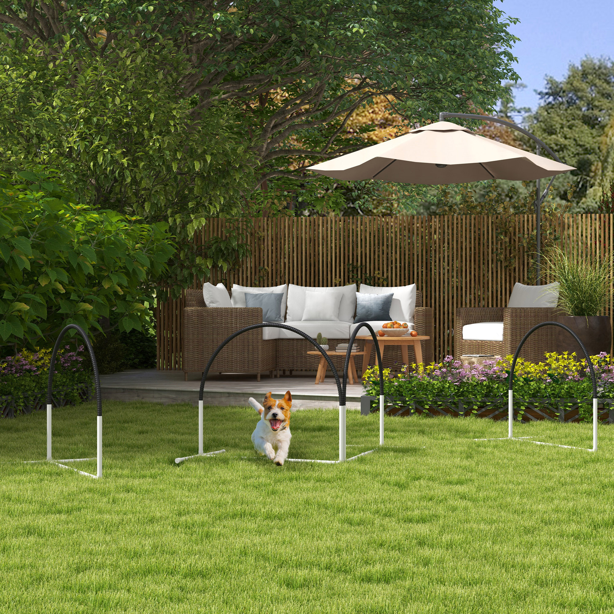 Hunde-Agility-Set Hundetrainingszubehör Agility-Set, 4 Teile, 89 x 69 x 99 cm, Weiß + Schwarz