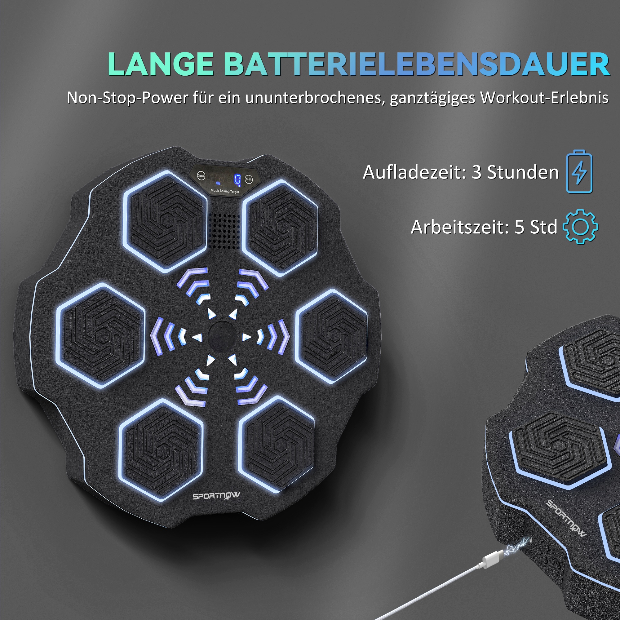 Musikboxmaschine, Bluetooth-Boxgerät, Wandmontage, 9 Geschwindigkeiten und Modi, LED-Lichter, Schwarz