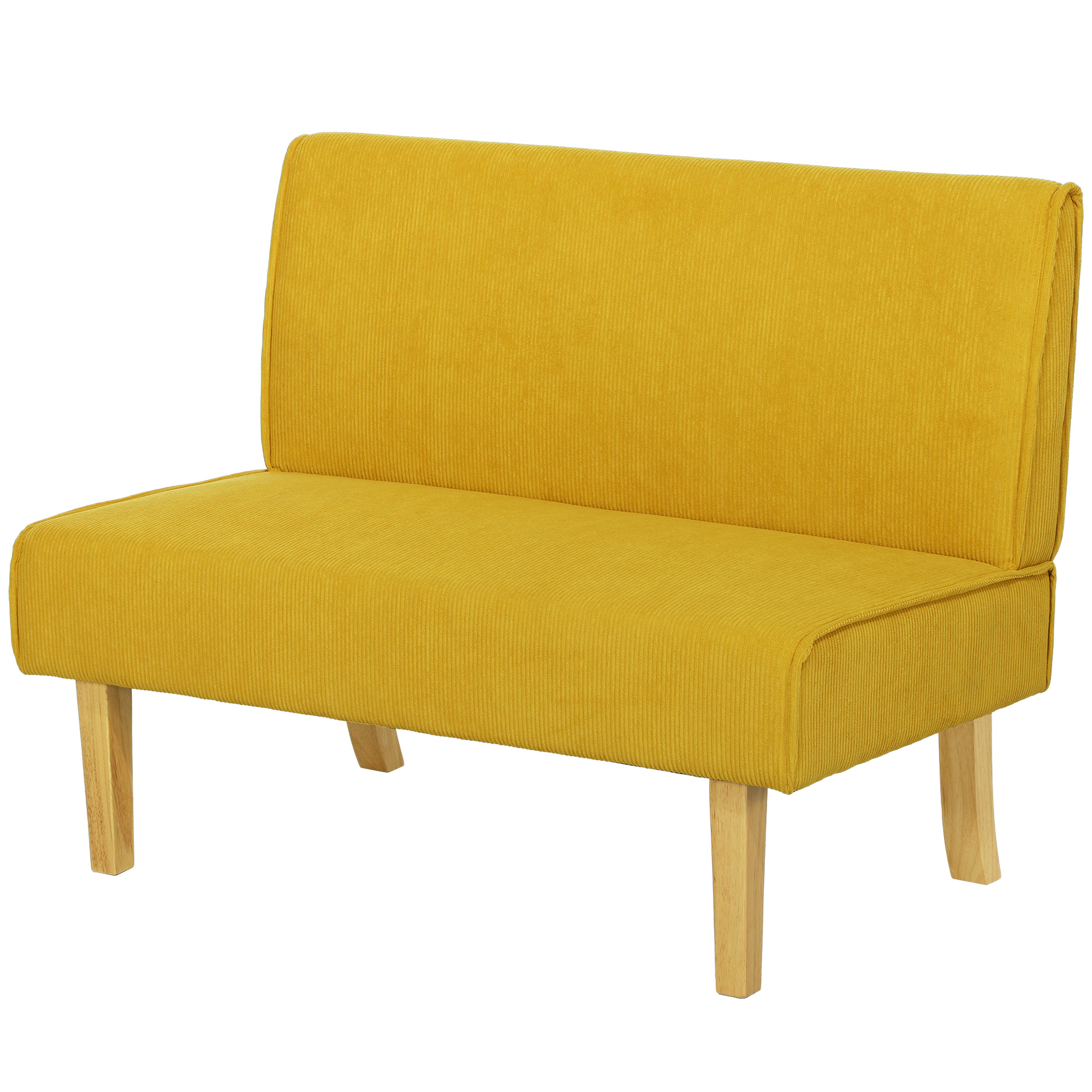Zweisitzer-Sofa mit Cord-Bezug, dicker Polsterung und soliden Holzbeinen für Wohnzimmer, Schlafzimmer, Büro, Gelb
