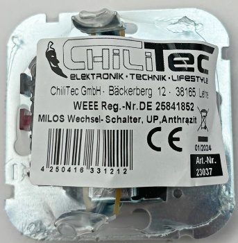 MILOS Wechsel-Schalter, UP, Anthrazit / 250V~/ 10A, OHNE Rahmen, Steckanschluss