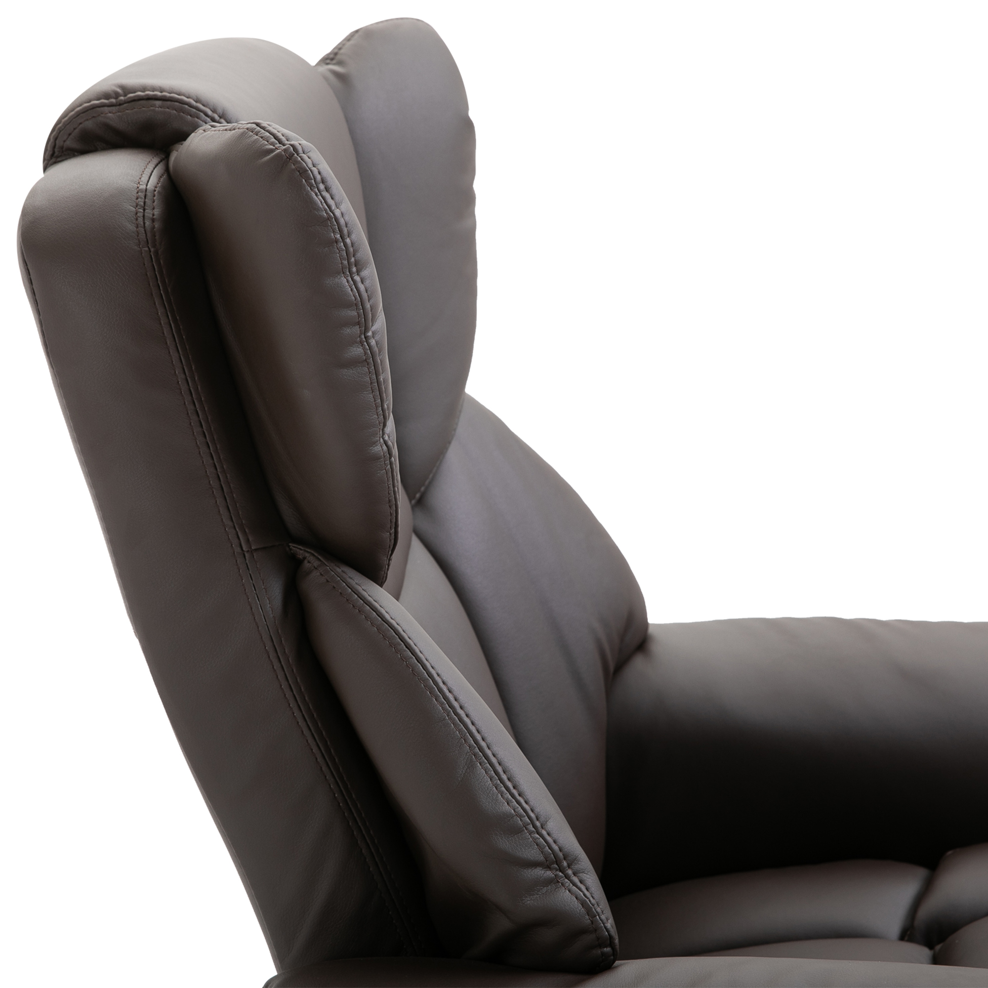 Relaxsessel mit Hocker, 360°drehbarer Fernsehsessel mit Massage, Liegefunktion, Massagesessel mit Seitentasche, Liegesessel, Kunstleder für Wohnzimmer Braun