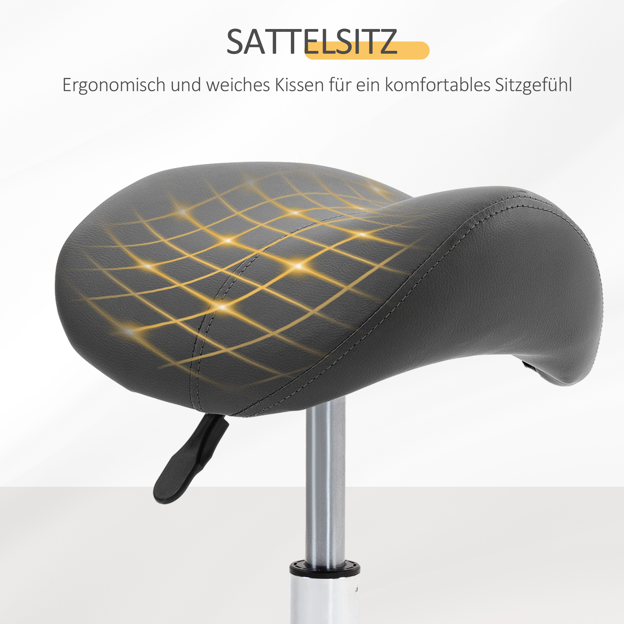 Rollhocker, sattelförmiger Sitz, höhenverstellbar, um 360° drehbar, Kunstleder, grau, 48 x 47 x 45-59 cm