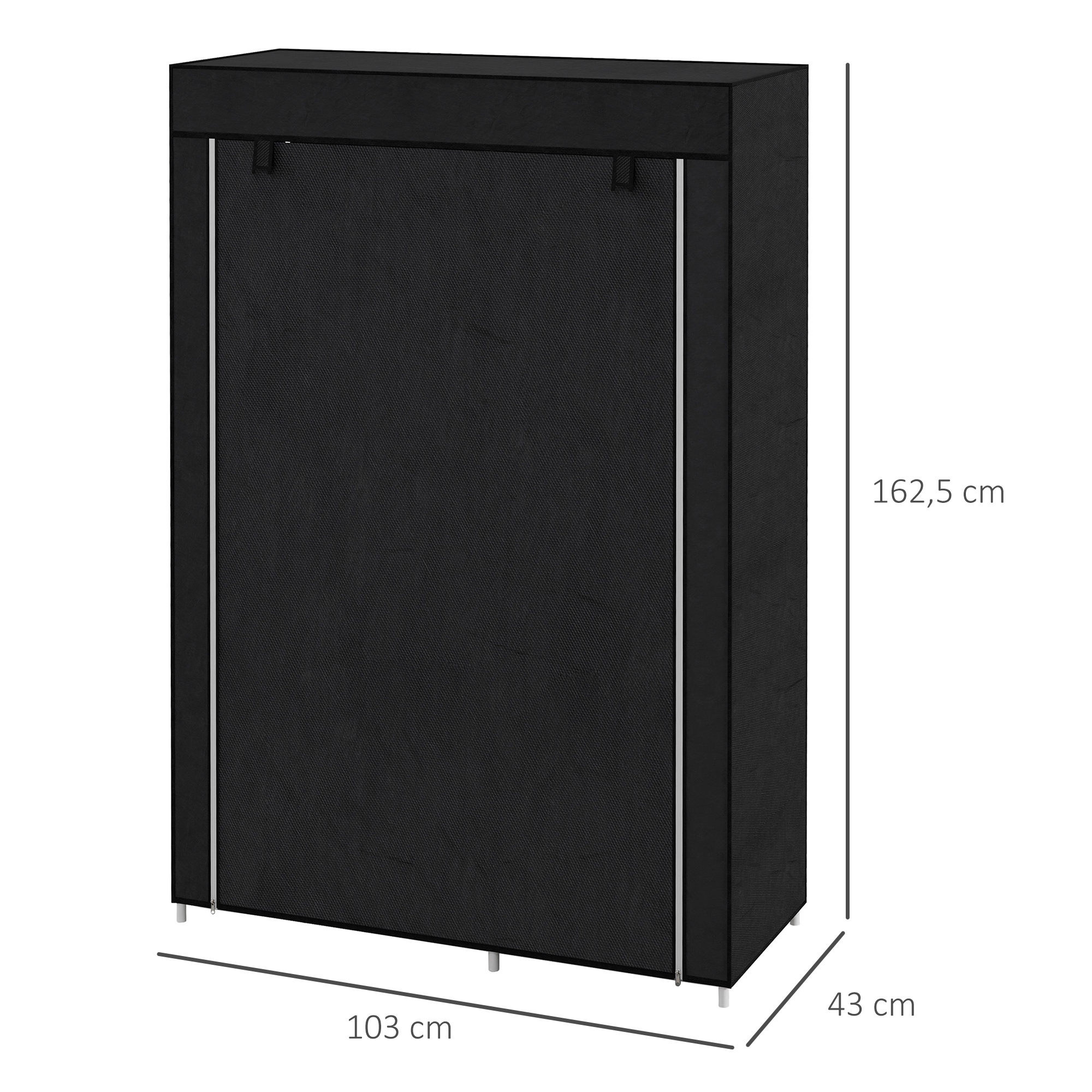 Schrank aus Stoff, Aufbewahrungslösung, 6 Regale, 1 Kleiderstange, Schwarz