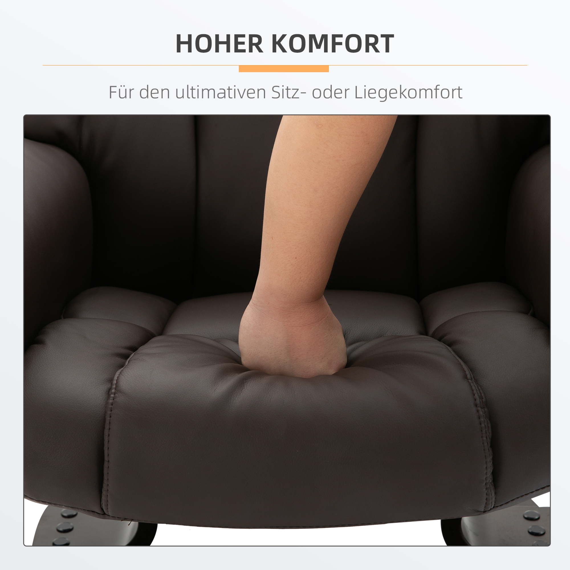 Relaxsessel mit Hocker, 360°drehbarer Fernsehsessel mit Massage, Liegefunktion, Massagesessel mit Seitentasche, Liegesessel, Kunstleder für Wohnzimmer Braun