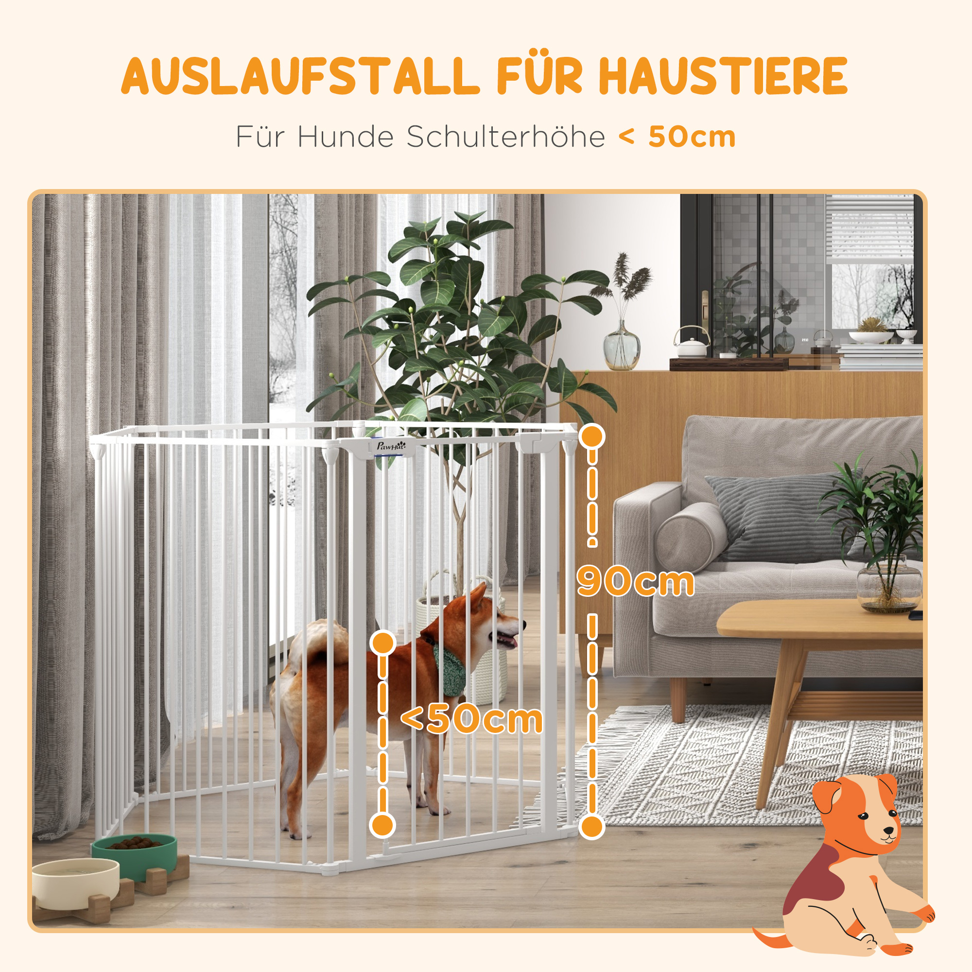 Welpenauslauf, modulares Design, klappbar, Stahlrahmen, für Innen, weiß, 90 x 123 x 102cm
