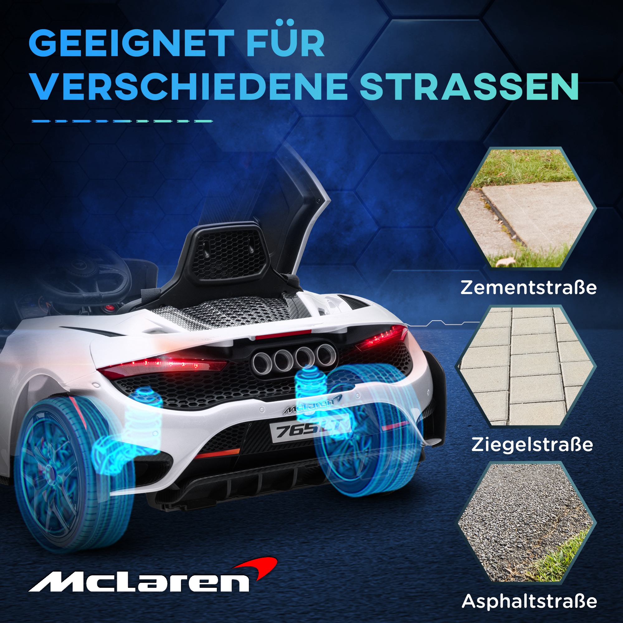 Kinder-Elektroauto mit Flügeltüren, fernsteuerbar, mit sanftem Antrieb und LED-Lichtern, Weiß
